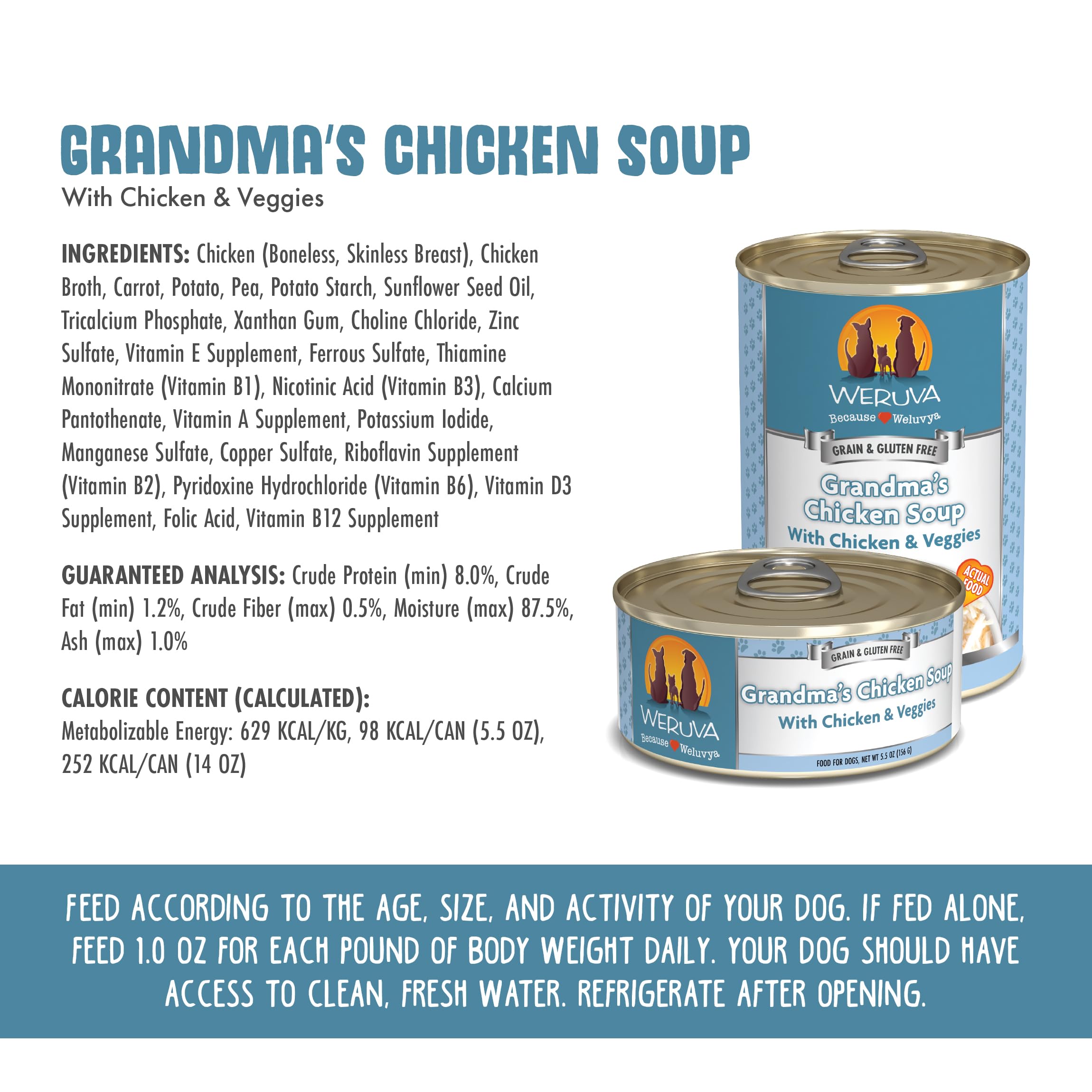 Weruva Classic Dog Food, Grandmas Chicken Soup with Chicken Breast & Veggies, 14oz Can (Pack of 12), Teal (878408004568)