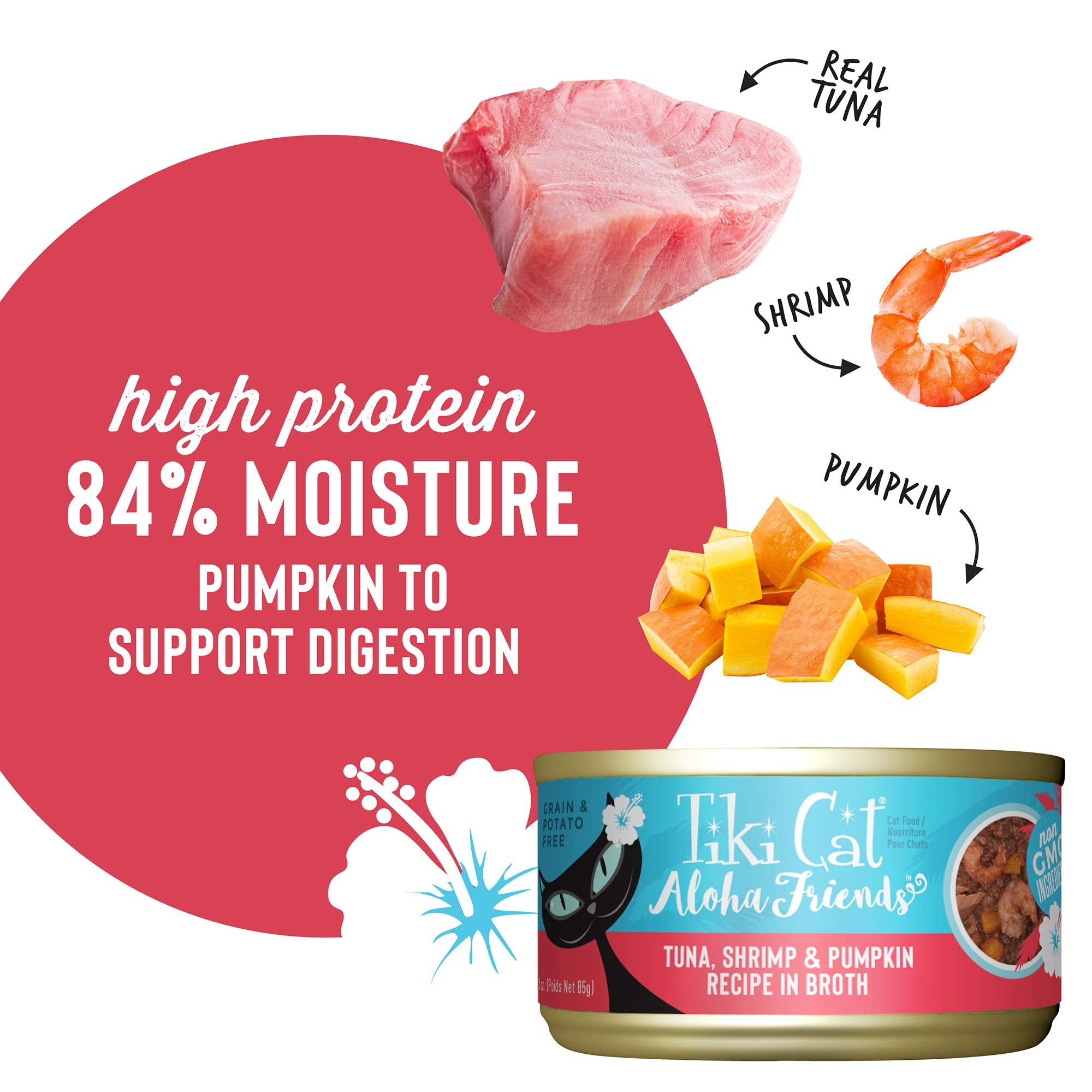 Tiki Cat Aloha Friends, Tuna, Shrimp & Pumpkin, Grain-Free & High Moisture, Wet Cat Food for All Life Stages 3 oz. Cans (Pack of