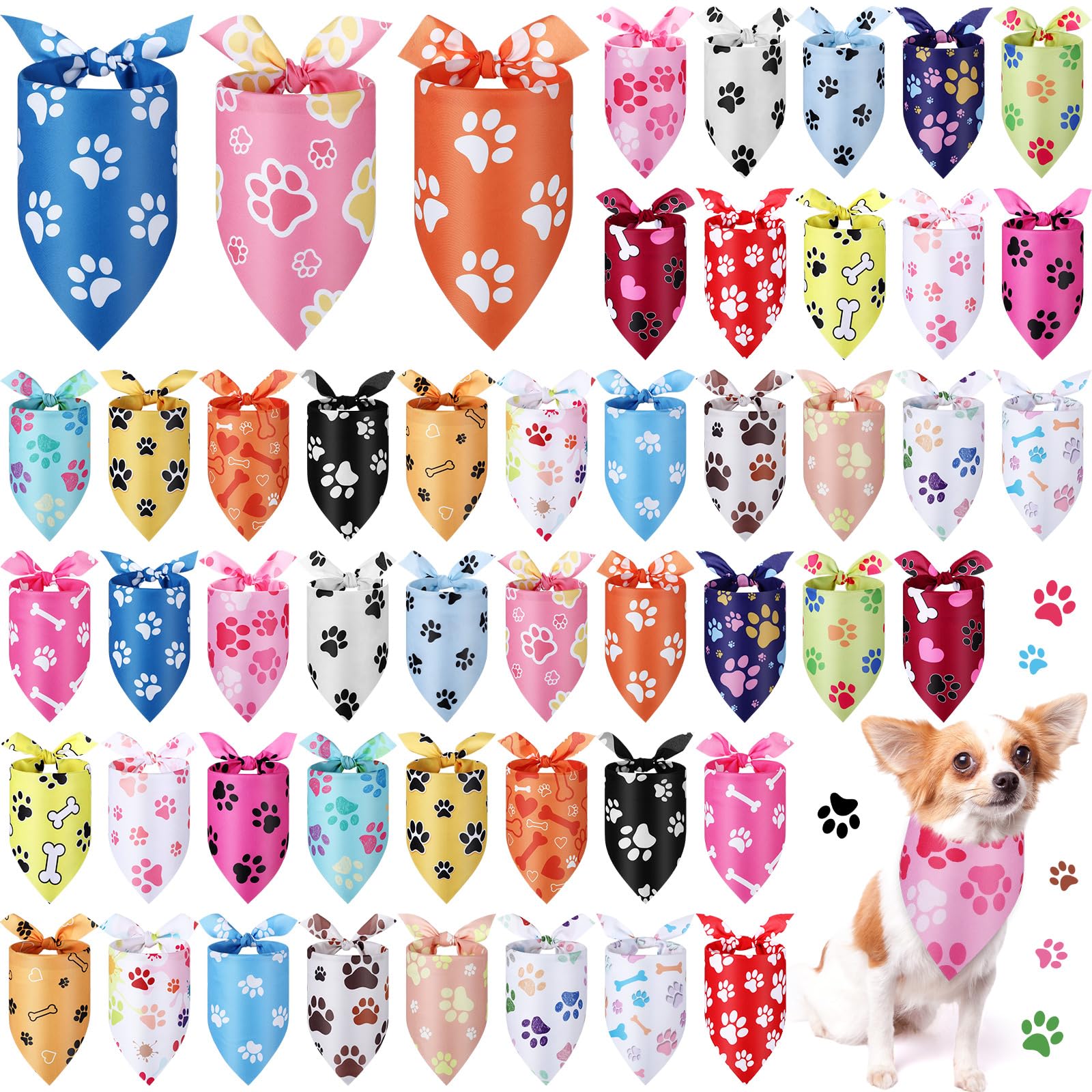 Abbylike 100 Pieces Dog Paw Print Dog Bandanas Bulk Bandanas For Dogs Triangle Kerchief Bibs Scarf With Paw Patterns For Daily P