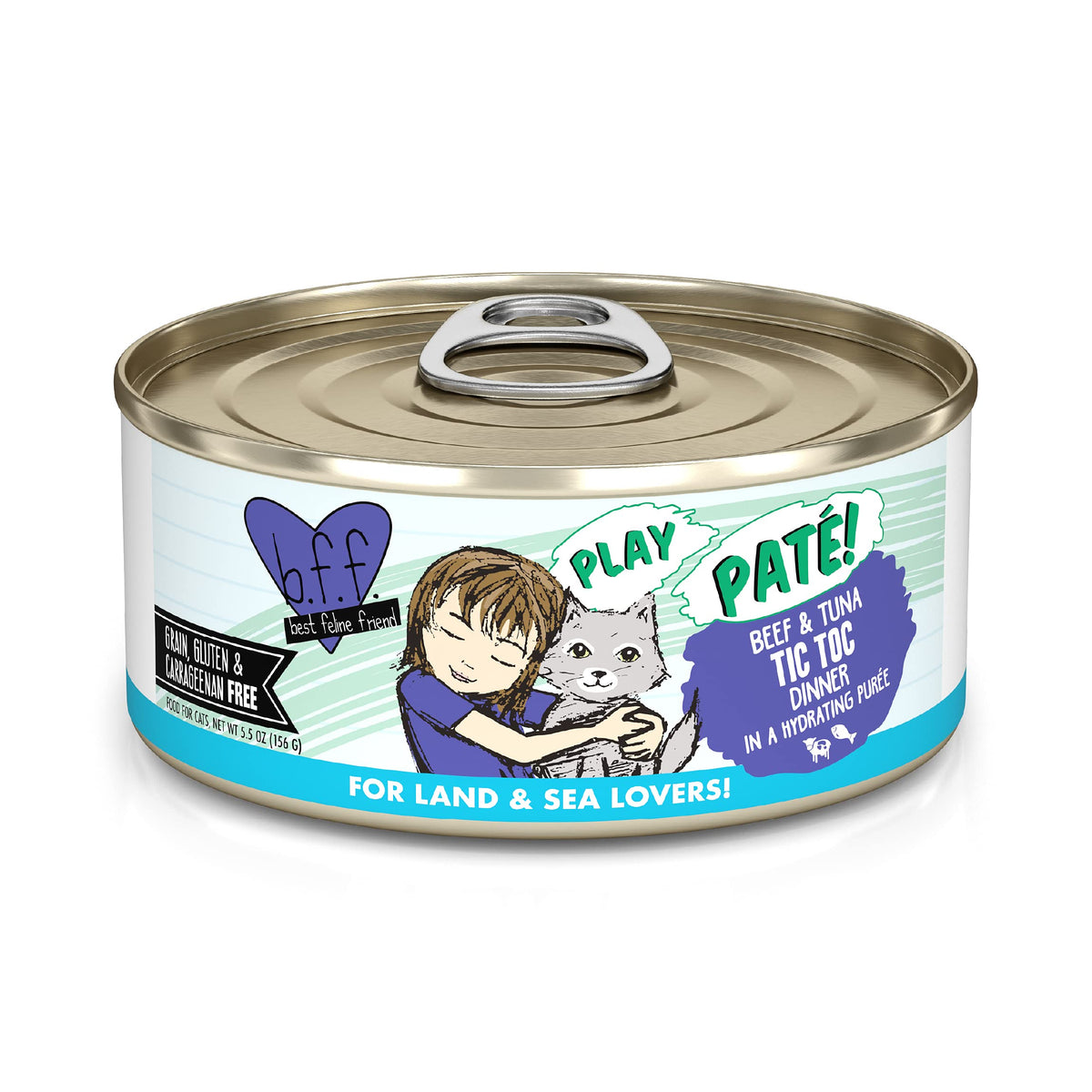 Weruva B.F.F. Play - Best Feline Friend Paté Lovers, Aw Yeah!, Beef & Tuna Tic Toc With Beef & Tuna, 5.5Oz Can (Pack Of 8)