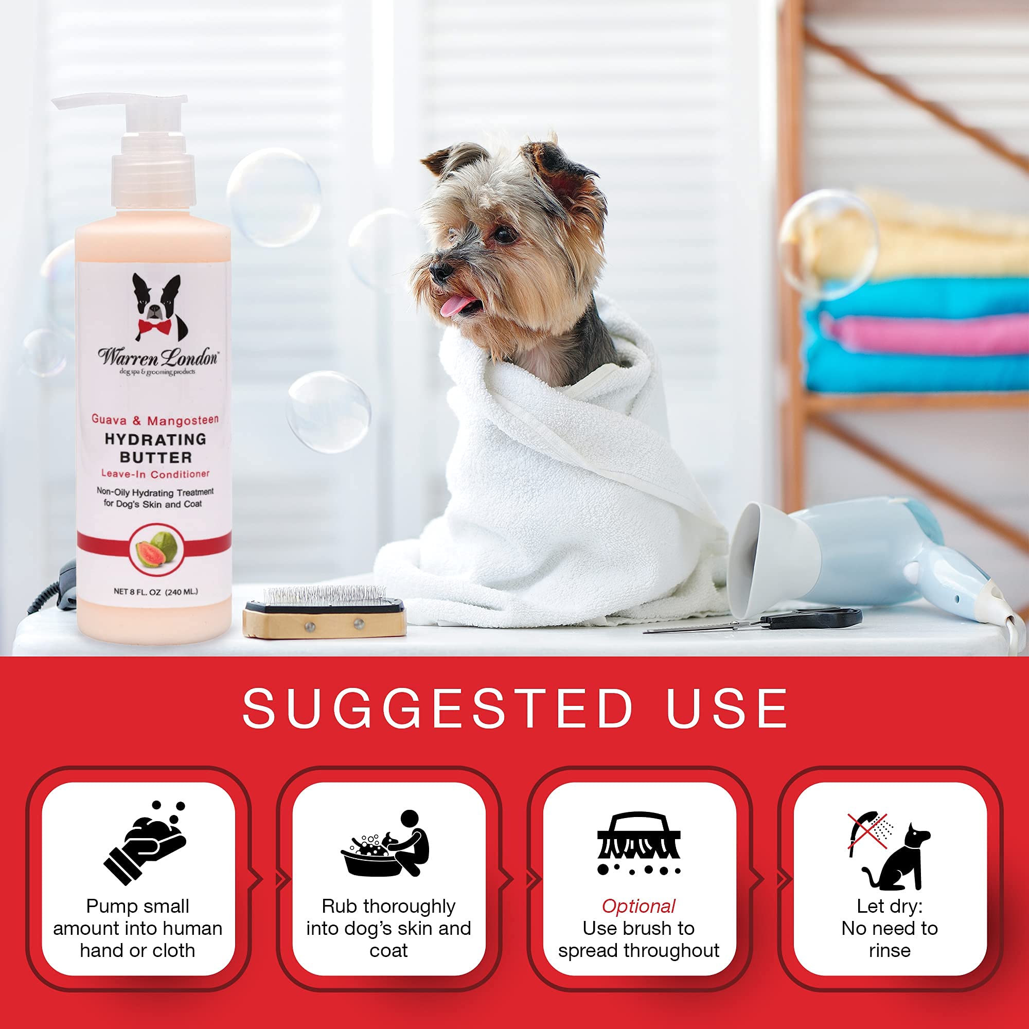 Warren London Hydrating Butter Leave In Pet Conditioner For Dogs | Lotion Skin And Coat Aloe Puppy & Dog Hair Detangler, Dry Ski