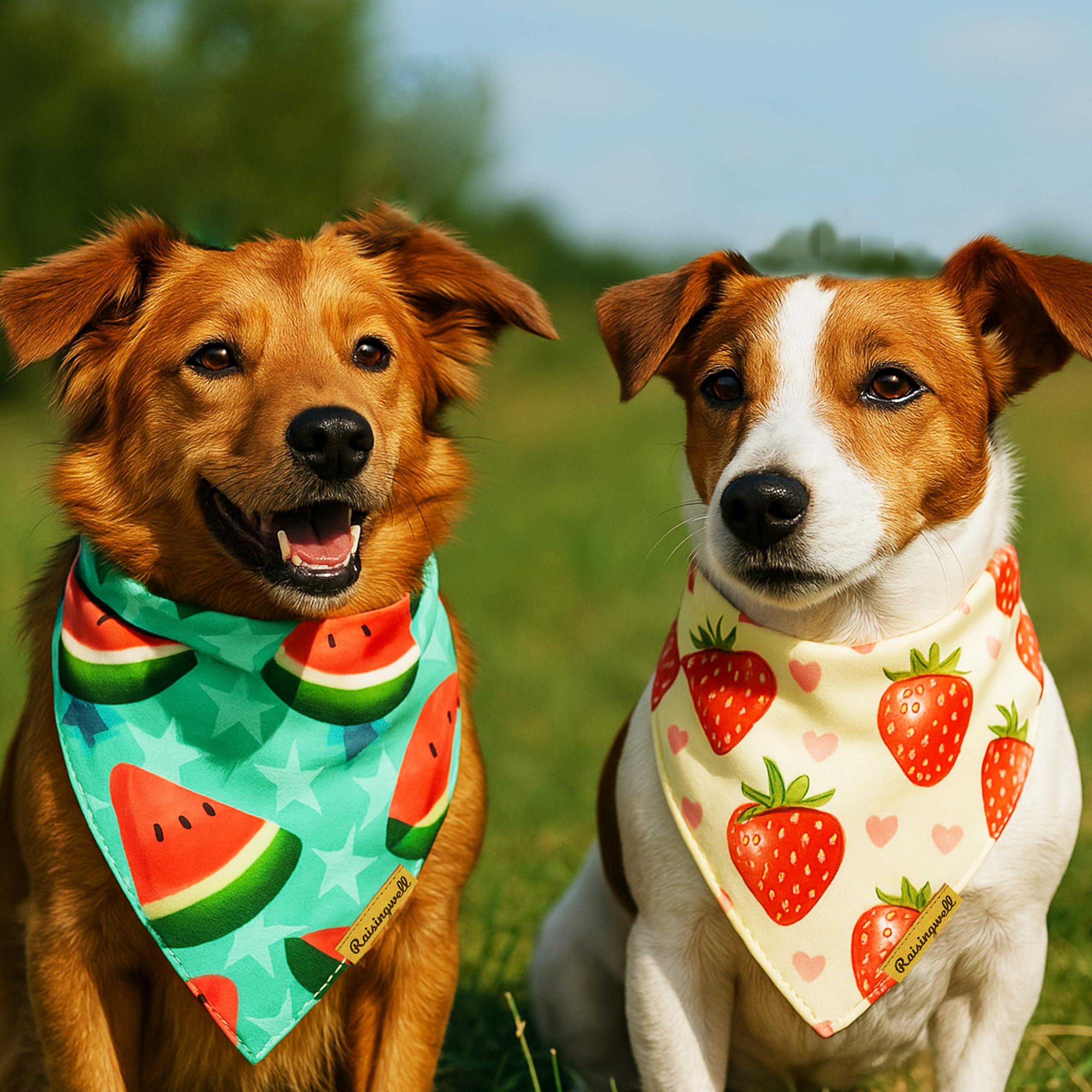 Raisingwell New Summer Fruit Dog Bandanas 2 Pack 4 Pattern Reversible, Holiday Bandana For Boy And Girl, Premium Durable Fabric,