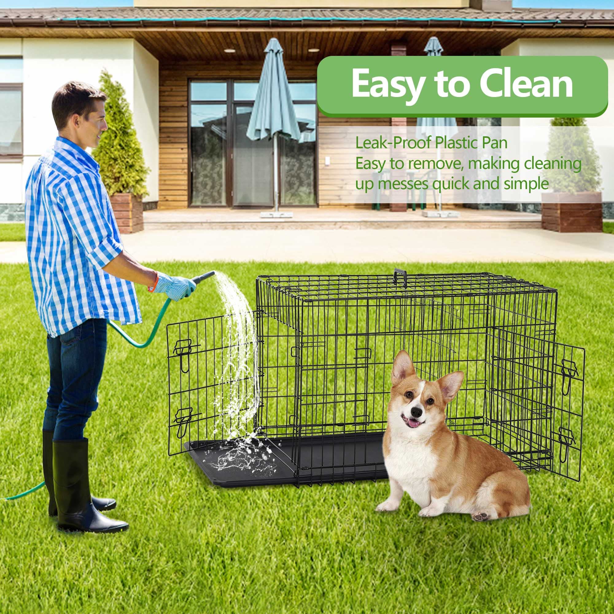 36 Inch Large Dog Crate, Heavy Duty Dog Crates For Large Dogs, Metal Wire Folding Dog Cage With Removable Trays, Locks, Double-D