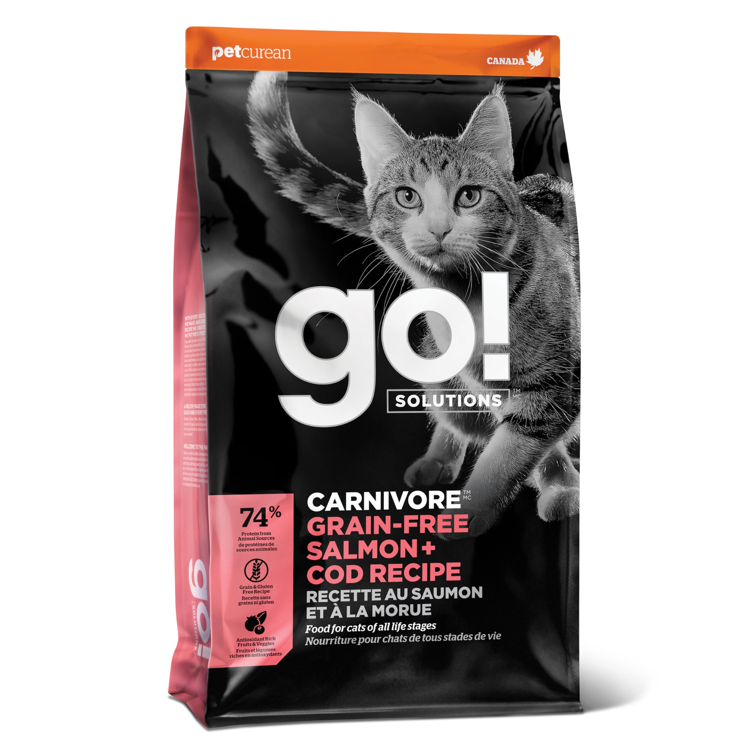 Go! Solutions Carnivore, Grain-Free, Protein Rich Dry Cat Food, Salmon and Cod Recipe, 8 lb Bag