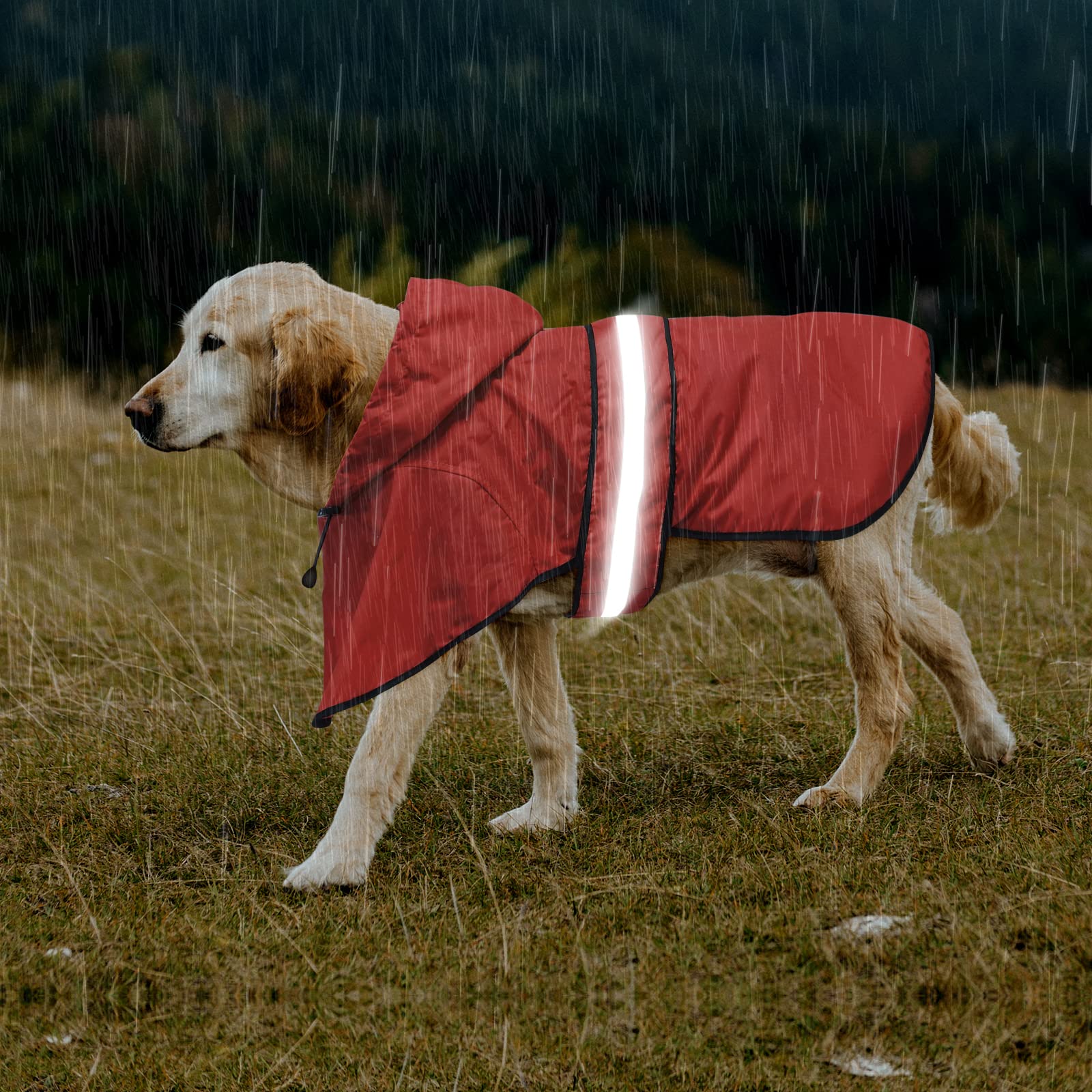 Reflective Dog Raincoats Hooded - Waterproof Lightweight Dog Raincoat Slicker Poncho, Adjustable Safety Dog Rain Coat Jacket For