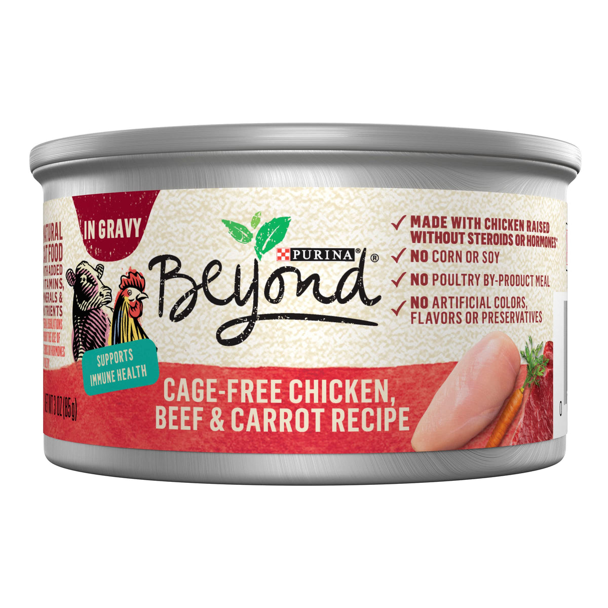 Purina Beyond Grain Free, (12) 3 Oz. Cans, Natural Gravy Wet Cat Food, Grain Free Chicken, Beef & Carrot Recipe