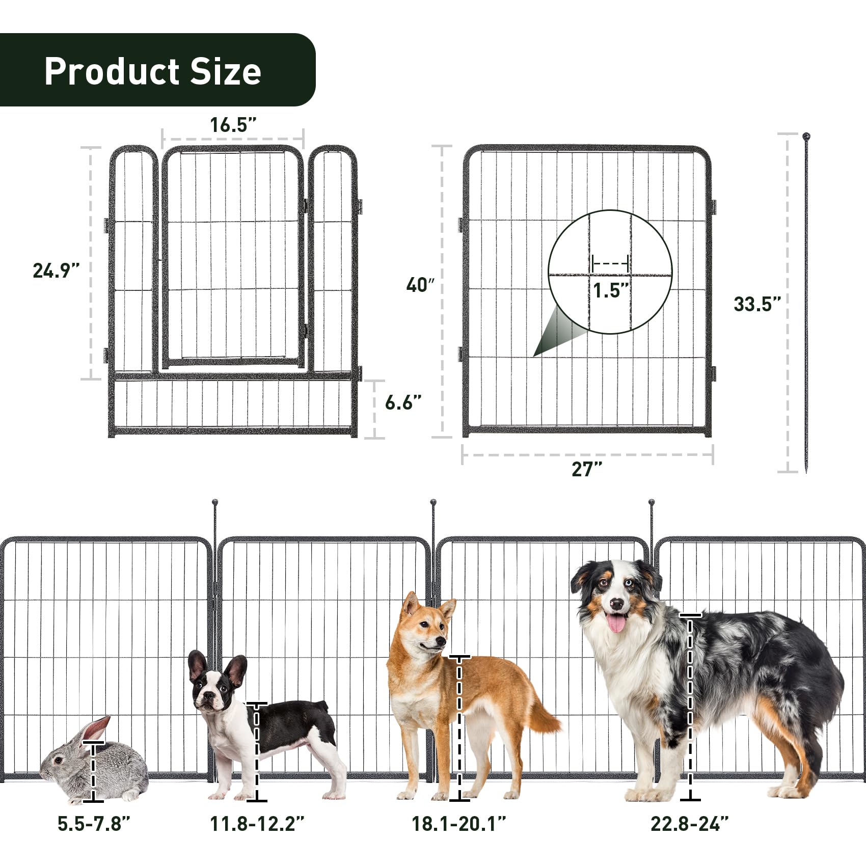 Mestyl Dog Playpen, 40'' Height 16 Panels Outdoor Pet Play Pen, Big Dog Exercise Play Pen For Large/Medium/Small Dogs, Foldable