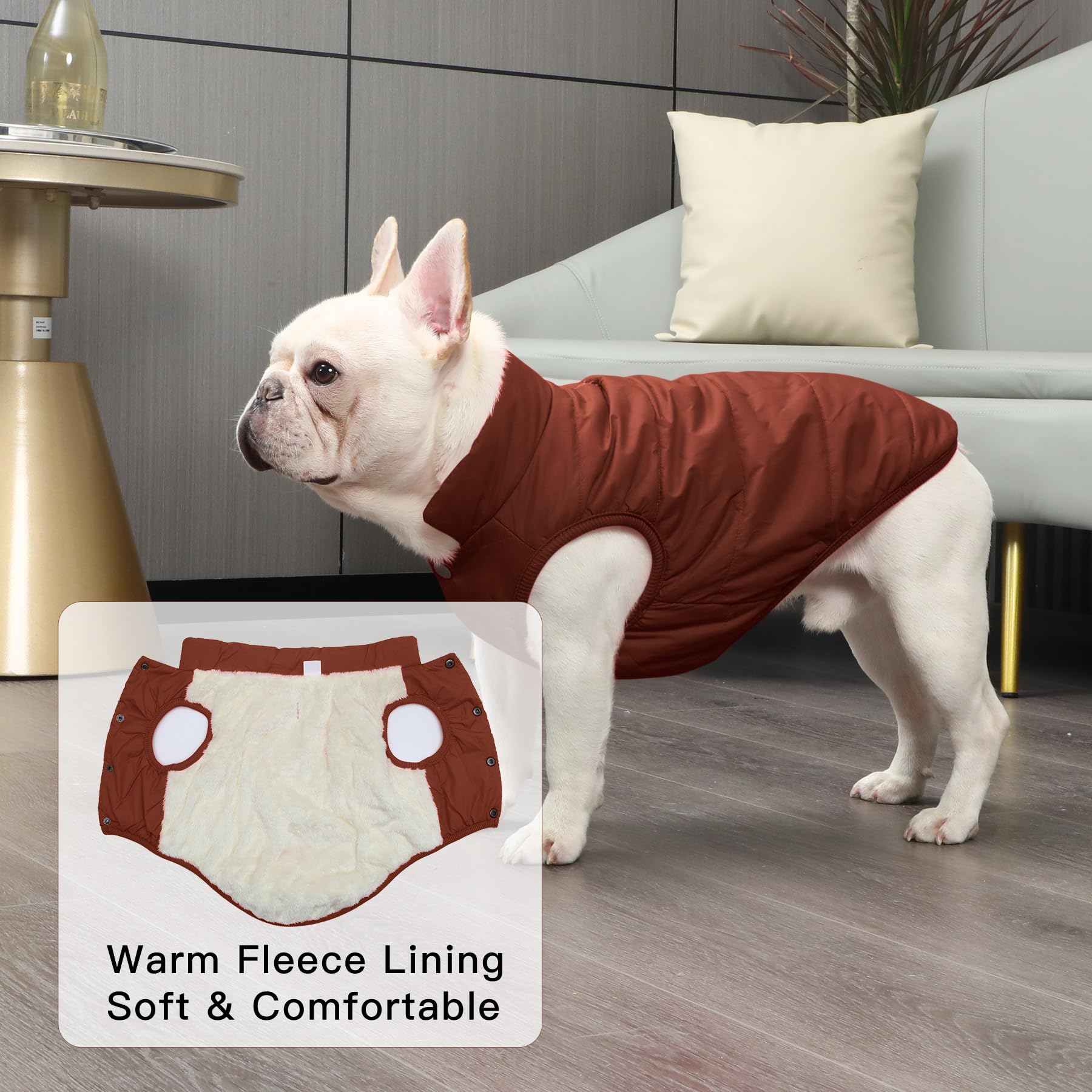 Joydaog 2 Layers Fleece Lined Warm Dog Jacket For Puppy Winter Cold Weather,Soft Windproof Small Dog Coat,Brown S