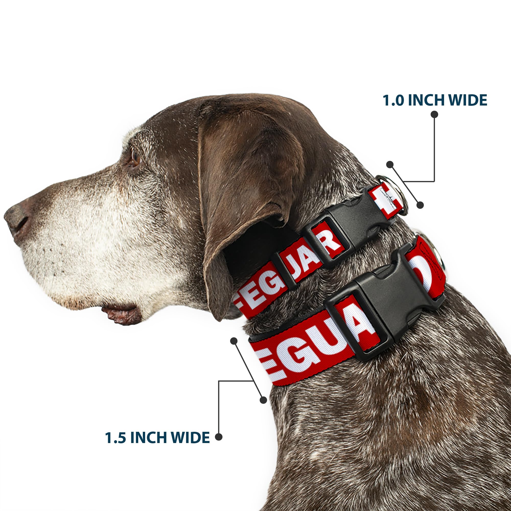 Buckle-Down Plastic Clip Collar - Lifeguard/Logo Red/White - 1.5' Wide - Fits 18-32' Neck - Large