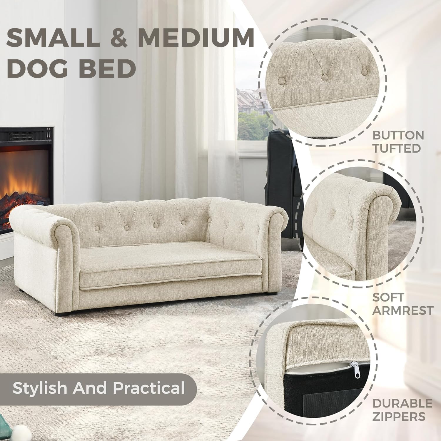 Dog Couch For Medium Dogs Up To 50 Lbs, 29 W Memory Foam Dog Sofa Couch With Dry Cleanable Fabric, Elevated Dog Couch Bed With