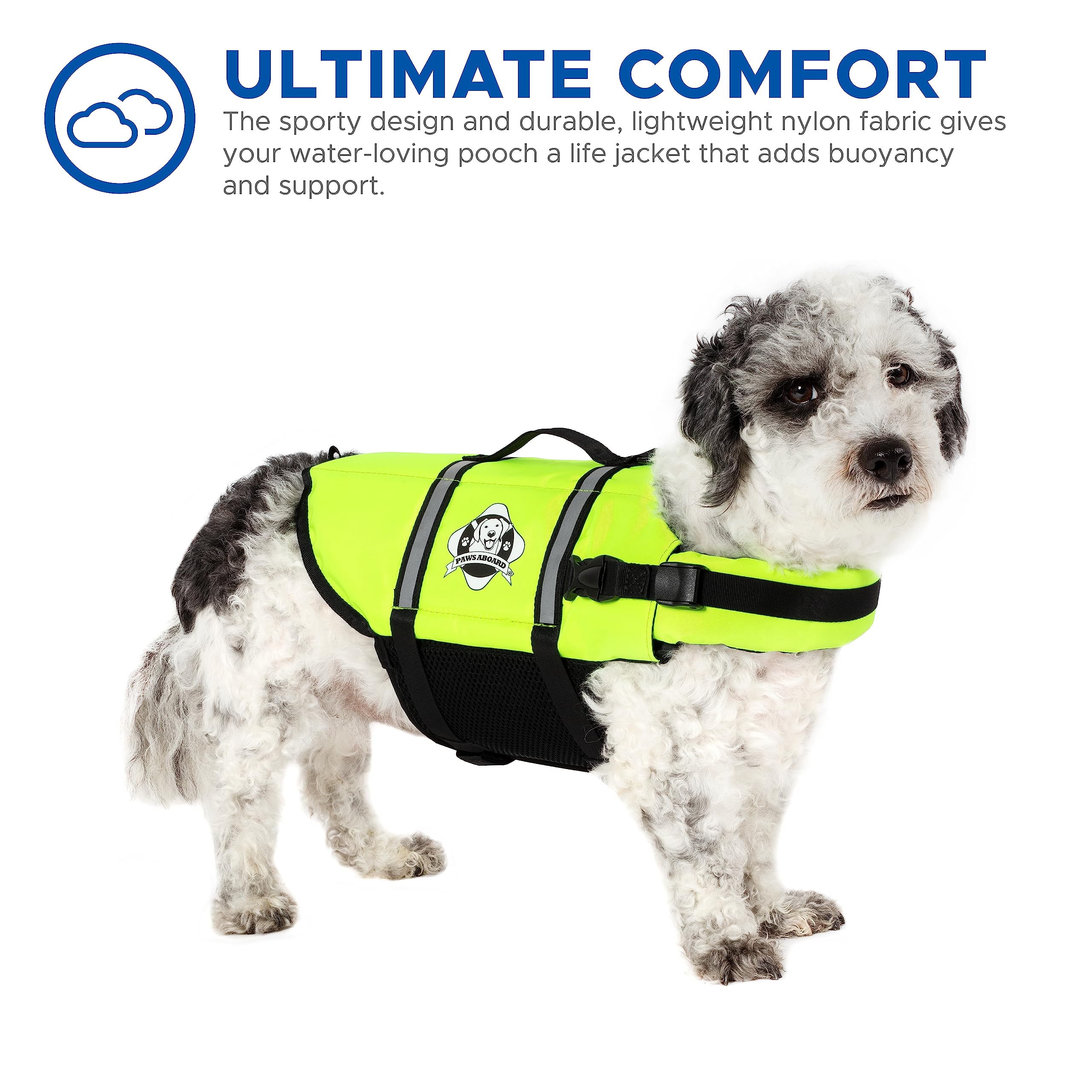 Paws Aboard Dog Life Jacket - Keep Your Canine Safe With A Nylon Life Vest - Designer Life Jackets - Perfect For Swimming And Bo