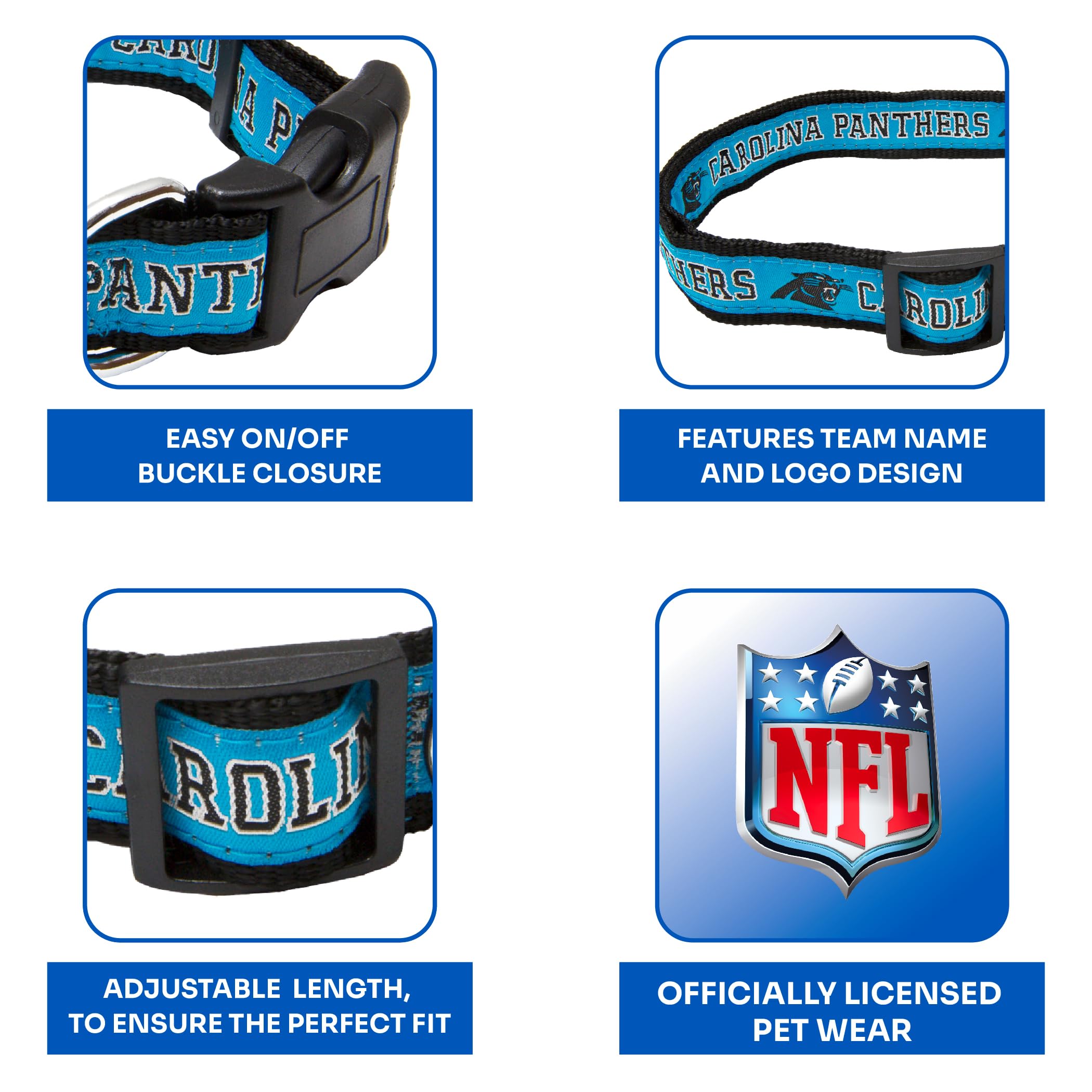 Pets First NFL Carolina Panthers Licensed PET COLLAR, Large - Heavy-Duty, Strong, and Durable Dog Collar. Available in 31 Footba
