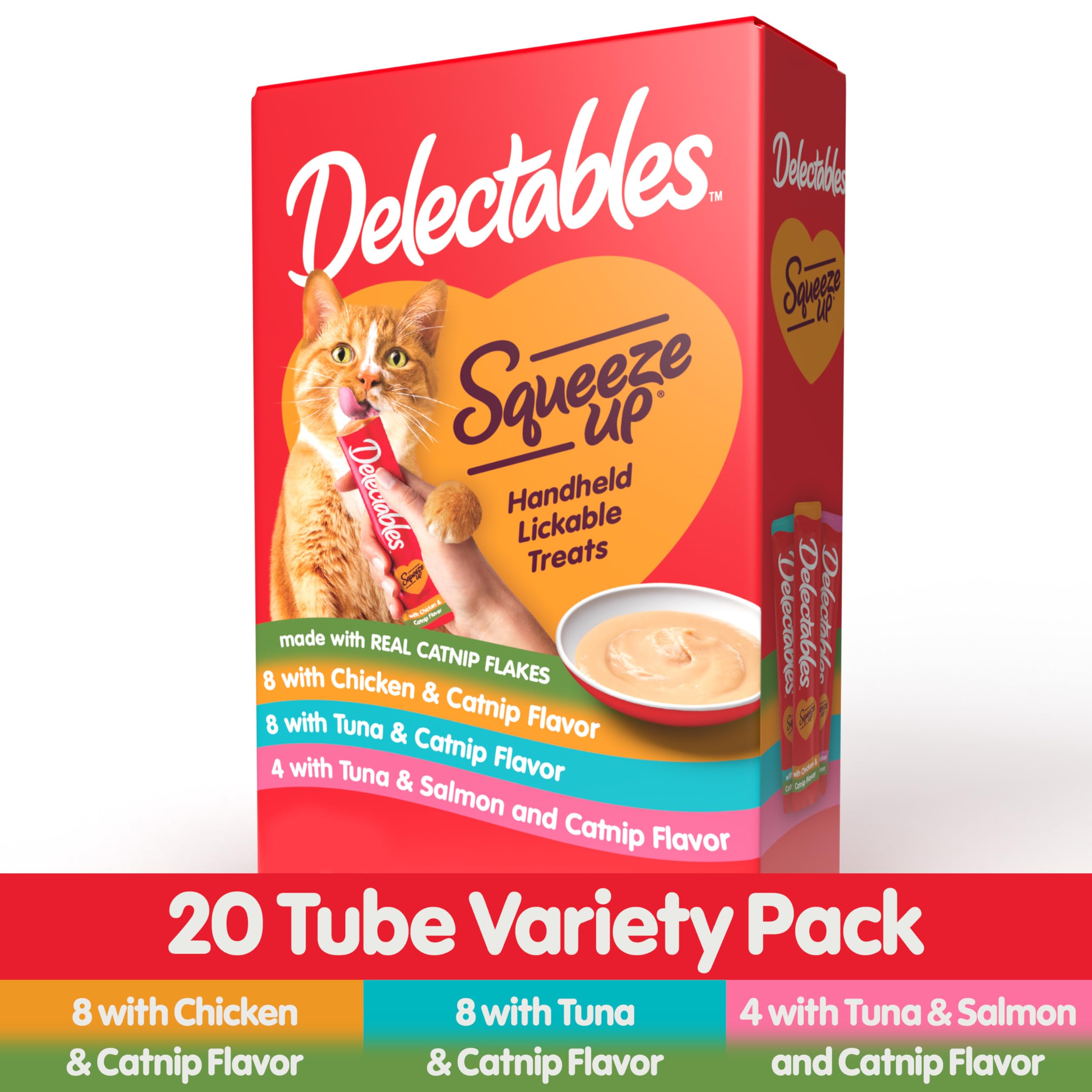 Delectables Squeeze Up Catnip Variety Pack, Creamy Squeezable Puree, Lickable Wet Cat Treats, Grain Free, No Added Fillers, No b