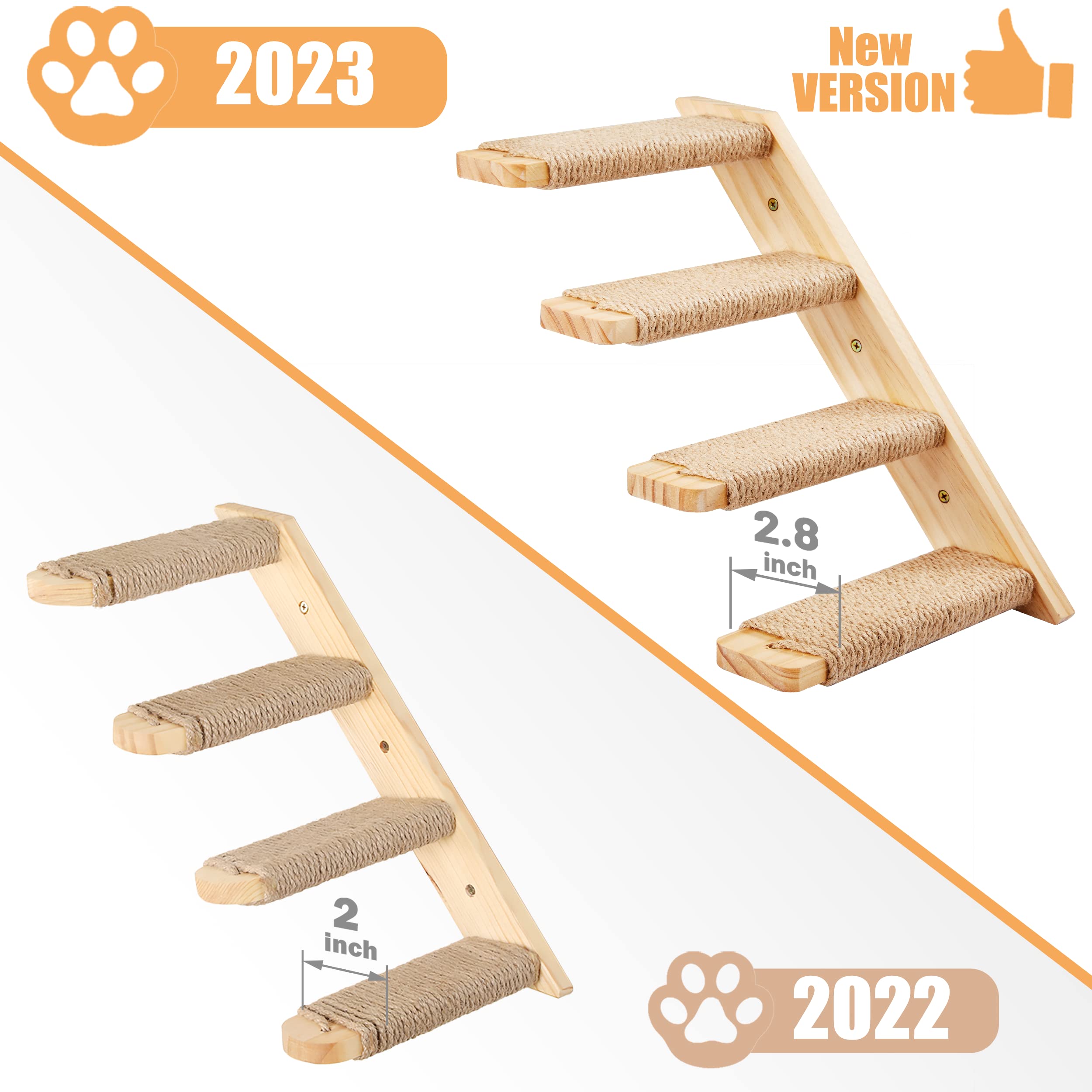 Cat Climbing Shelves Wall Mounted 2Pcs Four Cat Steps Reversible Left & Right Direction, Cat Shelf Stairway For Wall With Jute Scratching Ladder Cat Wall Shelves Furniture For Perch Sleeping