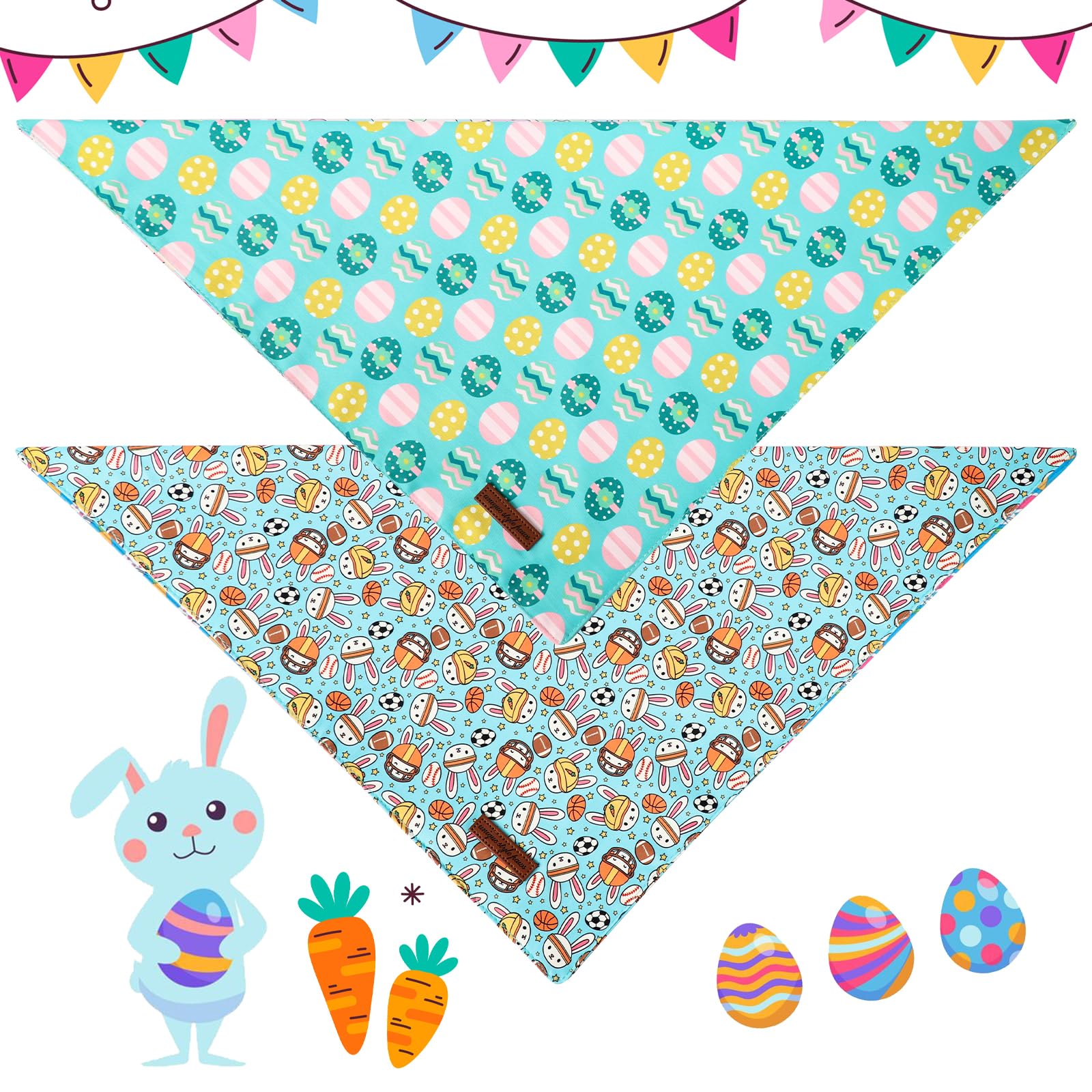 Unique Style Paws Dog Easter Bandanas 2Pcs Washable Cotton Triangle Sports Rabbit Egg Dog Scarfs For Small Medium Large Dogs And