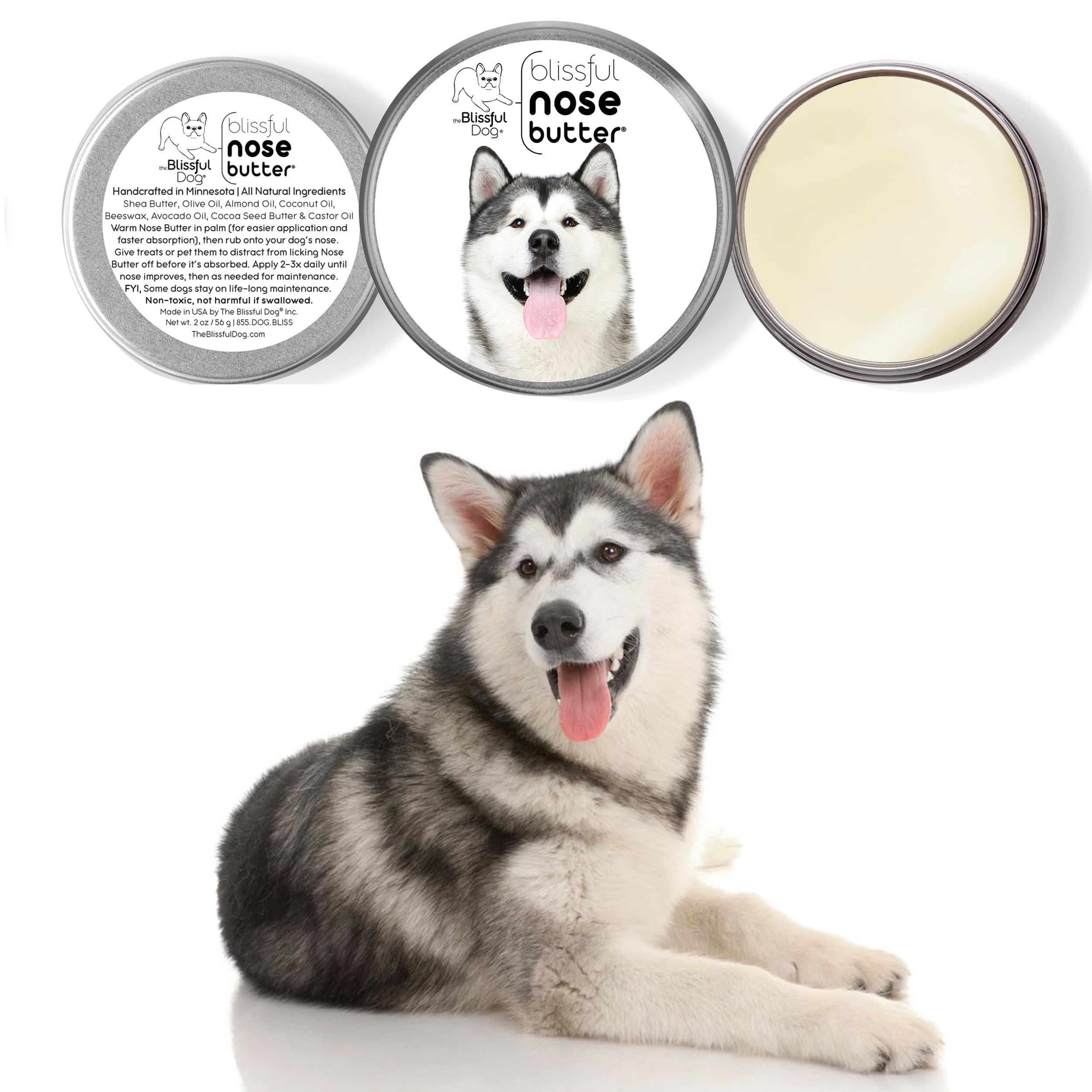 The Blissful Dog Malamute Unscented Nose Butter - Dog Nose Butter, 8 Ounce