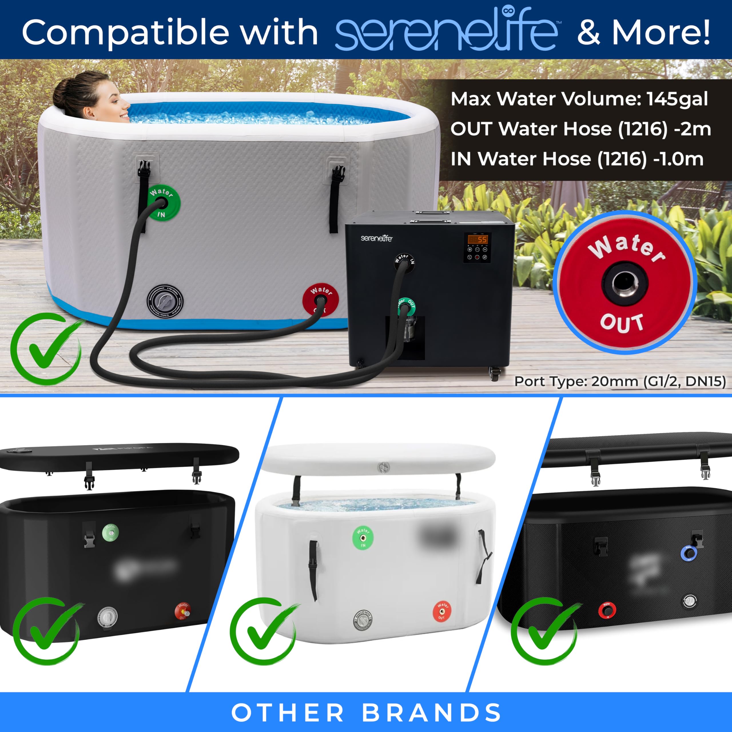 SereneLife 79-Gallon Cold Plunge Chiller - 1/3 HP Ultra-Quiet Aquarium, Hydroponics & Fish Tank Cooling System with Titanium Coi