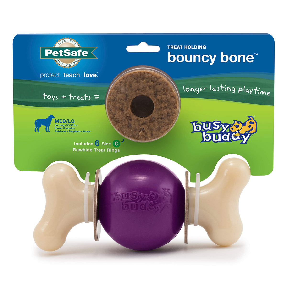 Petsafe Busy Buddy Bouncy Bone- Treat-Holding Toys For Dogs- Scented For Enhanced Sensory Stimulation- Rigorously Tested Ingredients- For Aggressive Chewers- Treat Refills Available- Purple, M/L