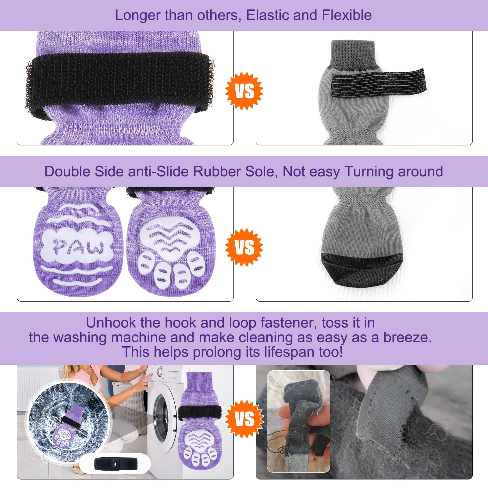 BEAUTYZOO Anti Slip Dog Socks for Small Medium Large Dogs with Grips Straps on Hardwood Floor Protection Wear, Traction Control