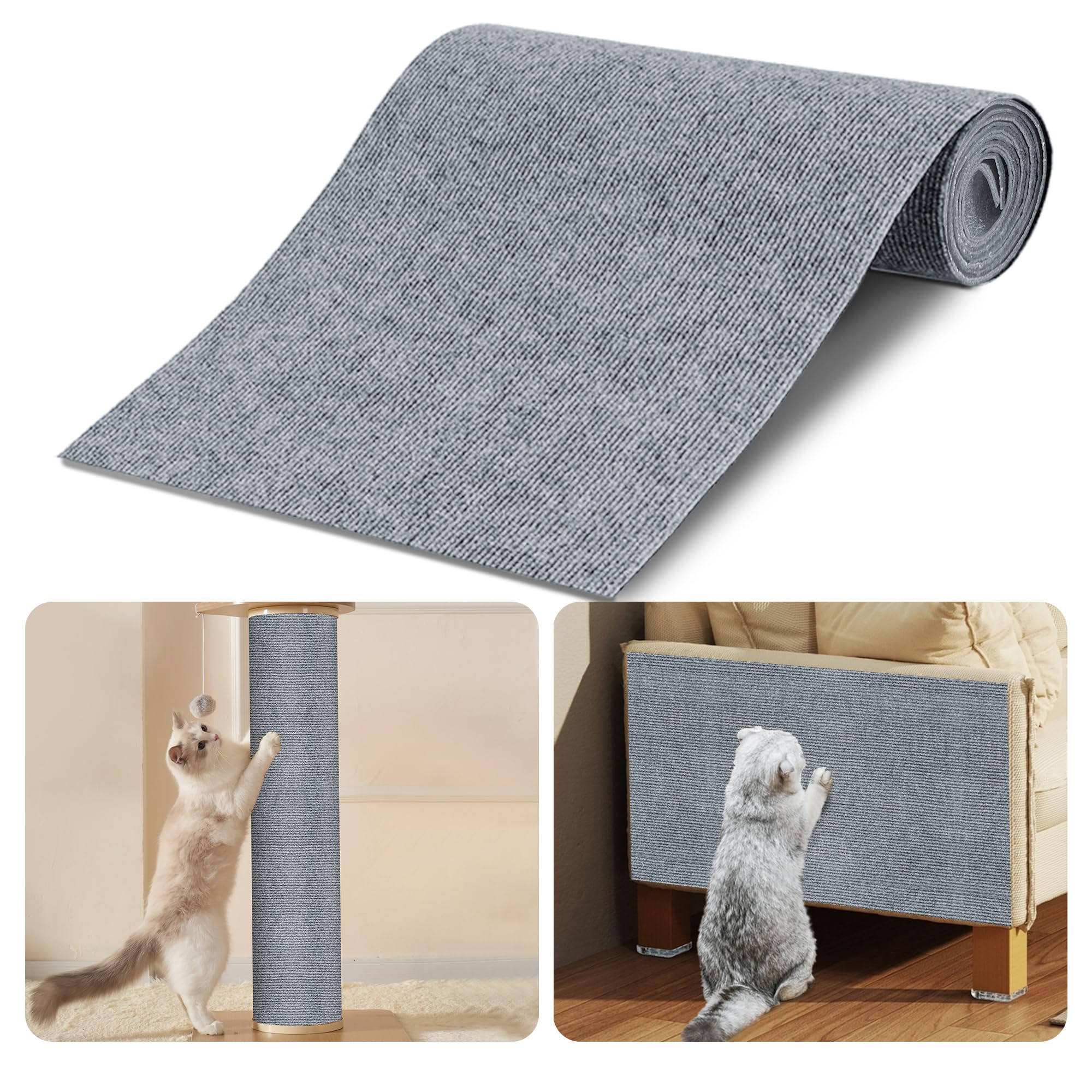 Cat Scratch Padss For Indoor Cats 2Pack,39.3X15.7 Cat Scratch Mat Self-Adhesive Carpet Mat Trimmable,Cat Wall Shelves Cat Sc