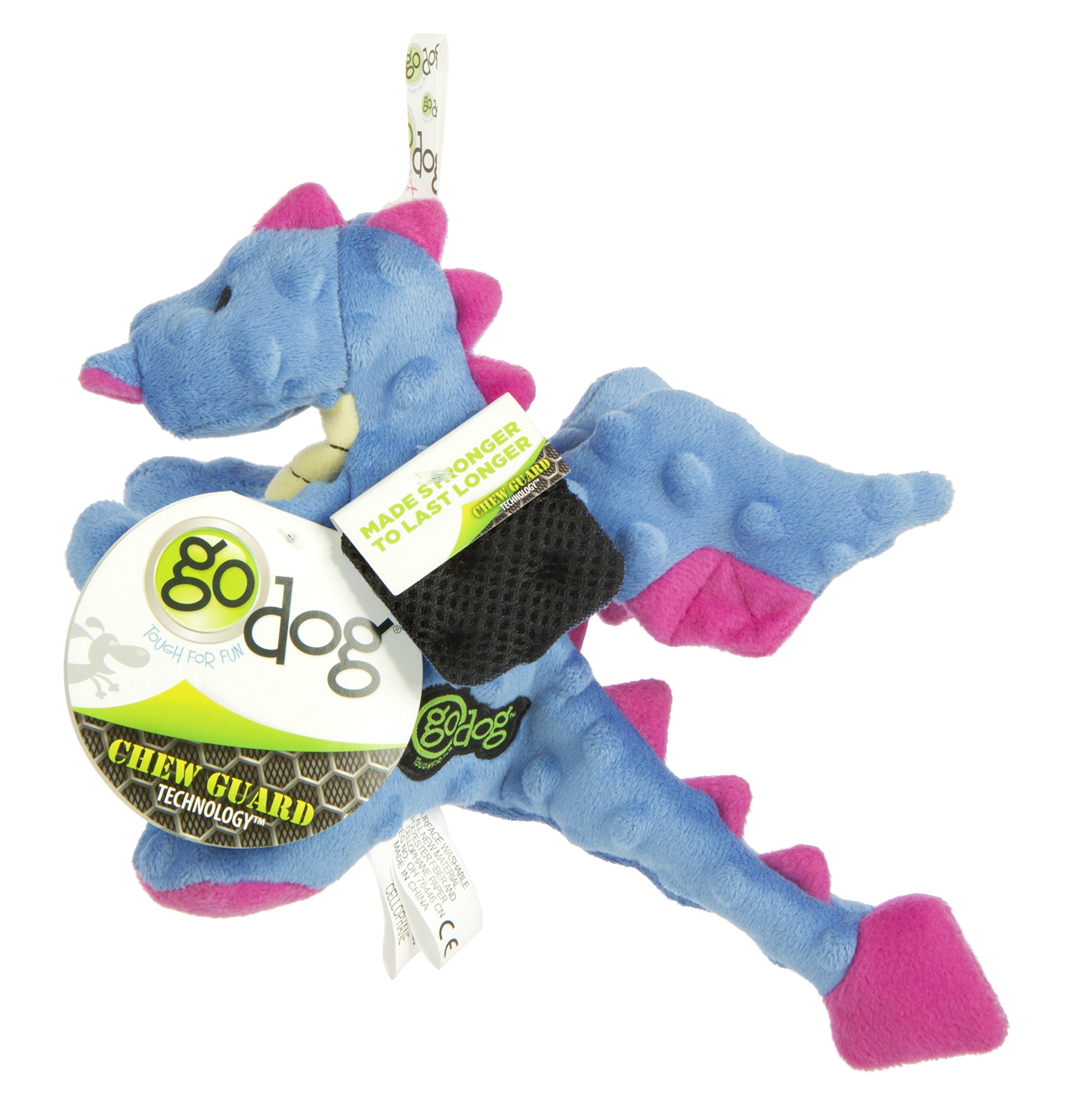 Godog Bubble Plush Dragons Squeaky Dog Toy, Chew Guard Technology - Periwinkle, Small
