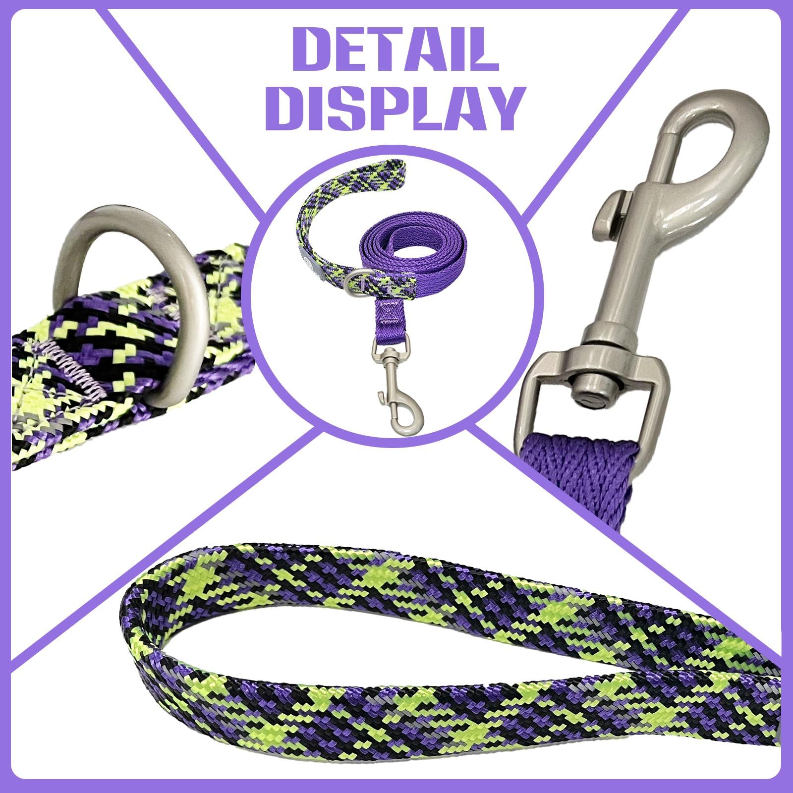 Paworld Dog Leash, 5 Ft Long Dog Lead, Dog Training Leash, Thickened Reflective Nylon Handle With D Ring For Small Medium Large