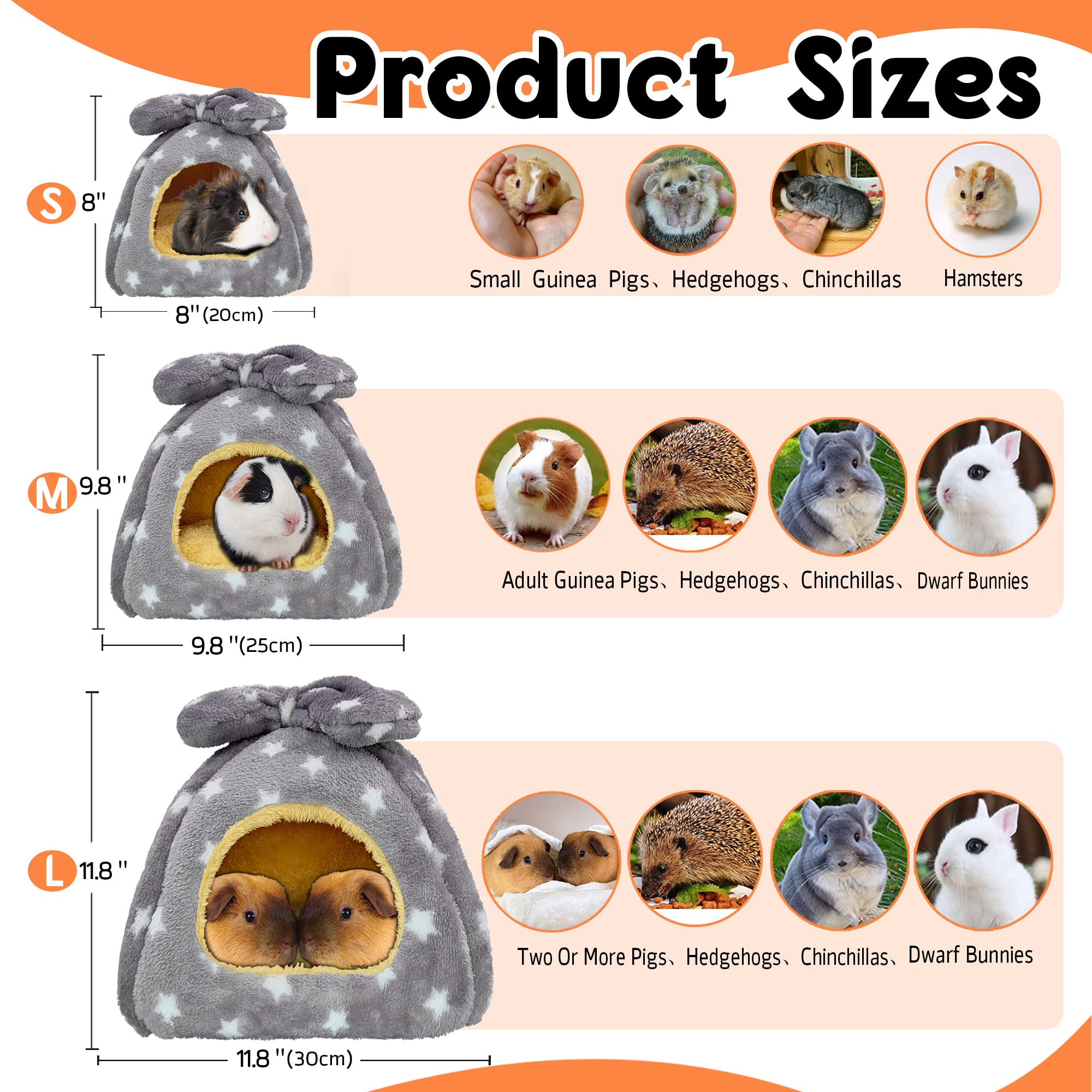 Ginidear Guinea Pig Bed, Guinea Pig Hideout House Accessories Warm Bed For Small Animals Hamsters Chinchillas Dwarf Bunnies Hedgehogs. M, Light Grey Stars.