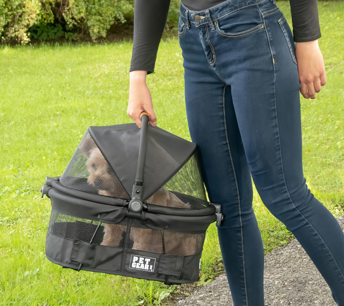 Pet Gear No-Zip View 360 Ultra Lite Pet Safety Carrier & Car Seat For Small Dogs & Cats Push Button Entry, 15'', Onyx