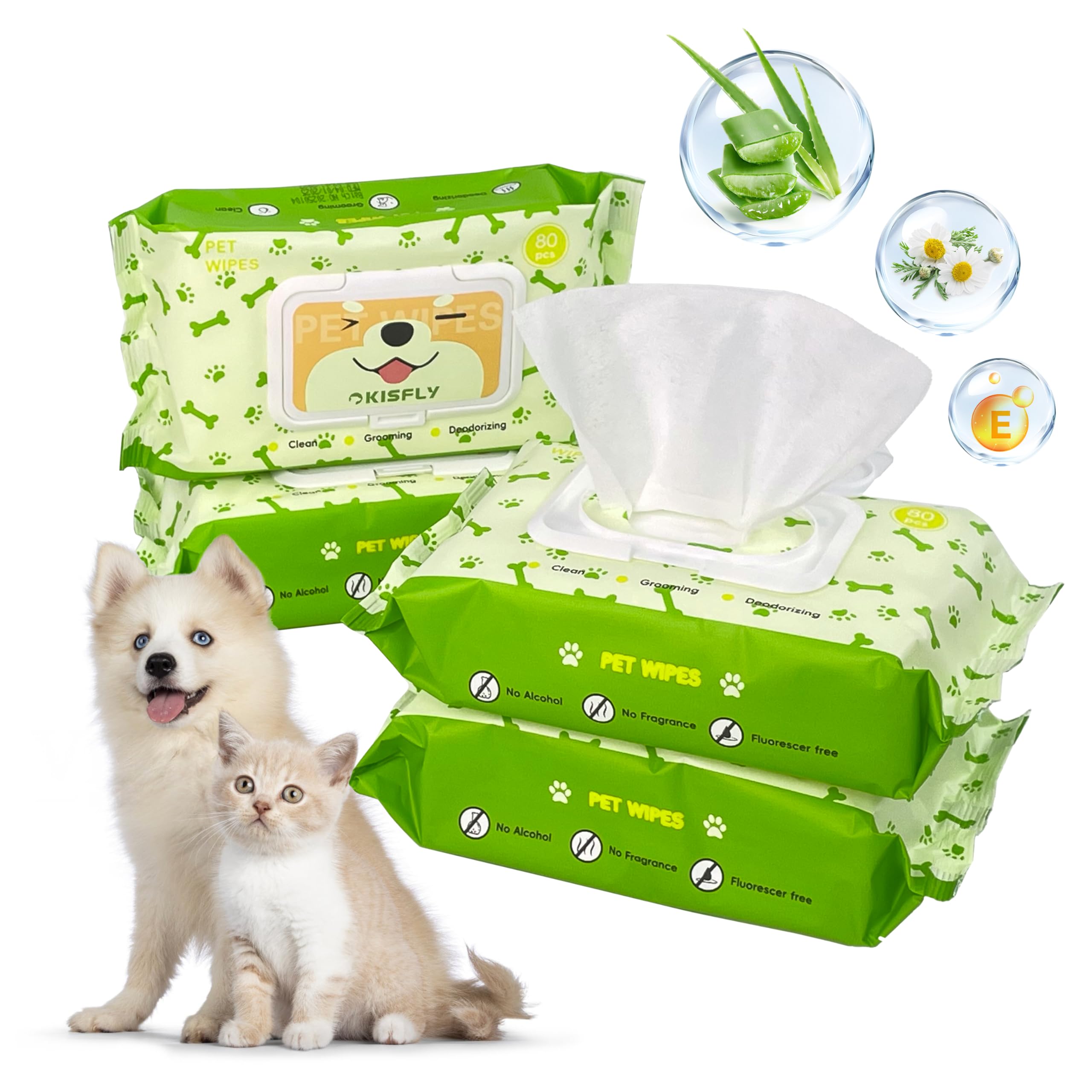 Pet Wipes For Dogs And Cats, Dog Wipes For Paws And Butt, Cat Wipes Cleaning Fur And Butt, Fragrance-Free, Alcohol-Free, Natural