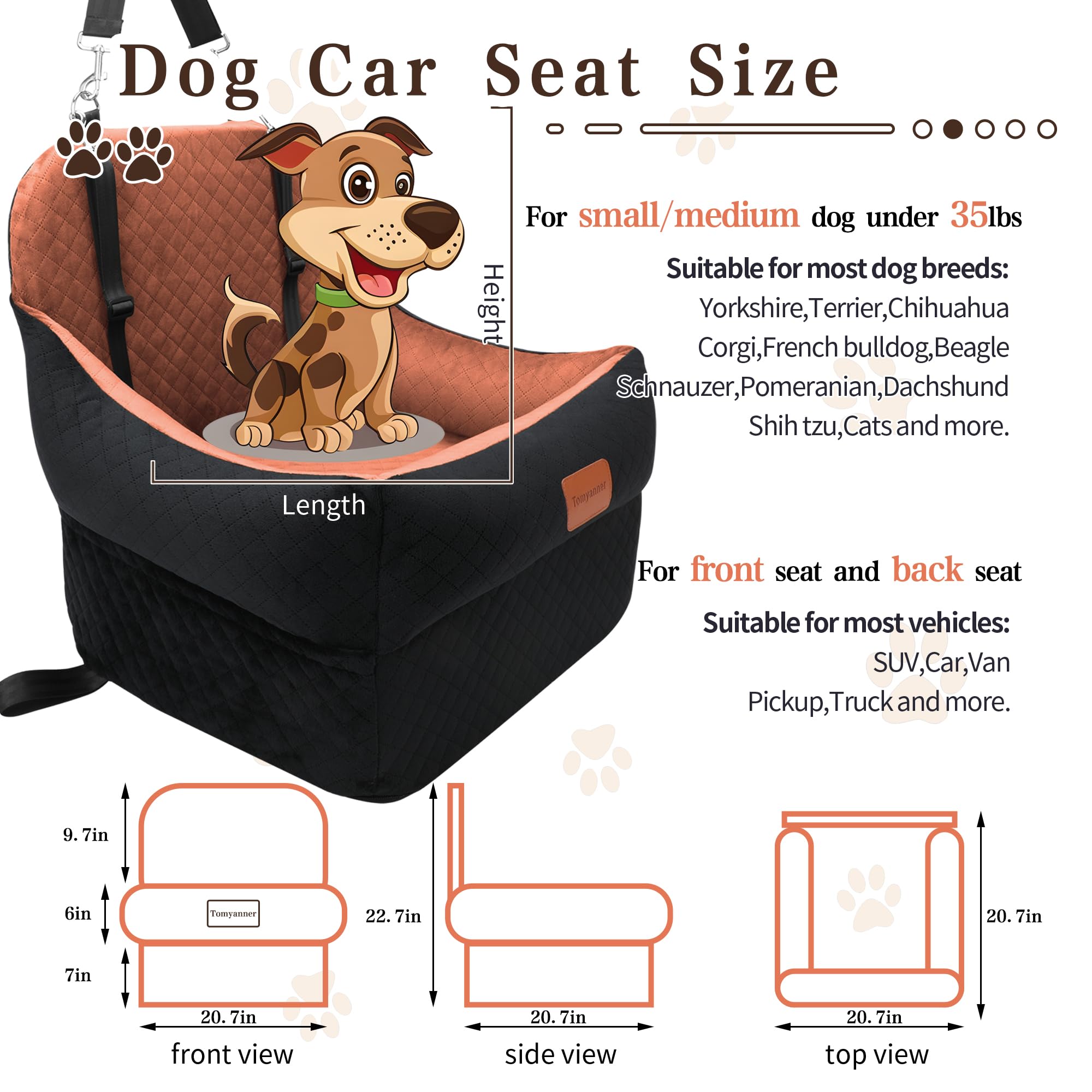 Dog Booster Car Seat for Small/Medium Dogs up to 30 lbs,Interior 7 Inches Elevated Pet Booster Seat,Ultra Soft Fabric and Memory