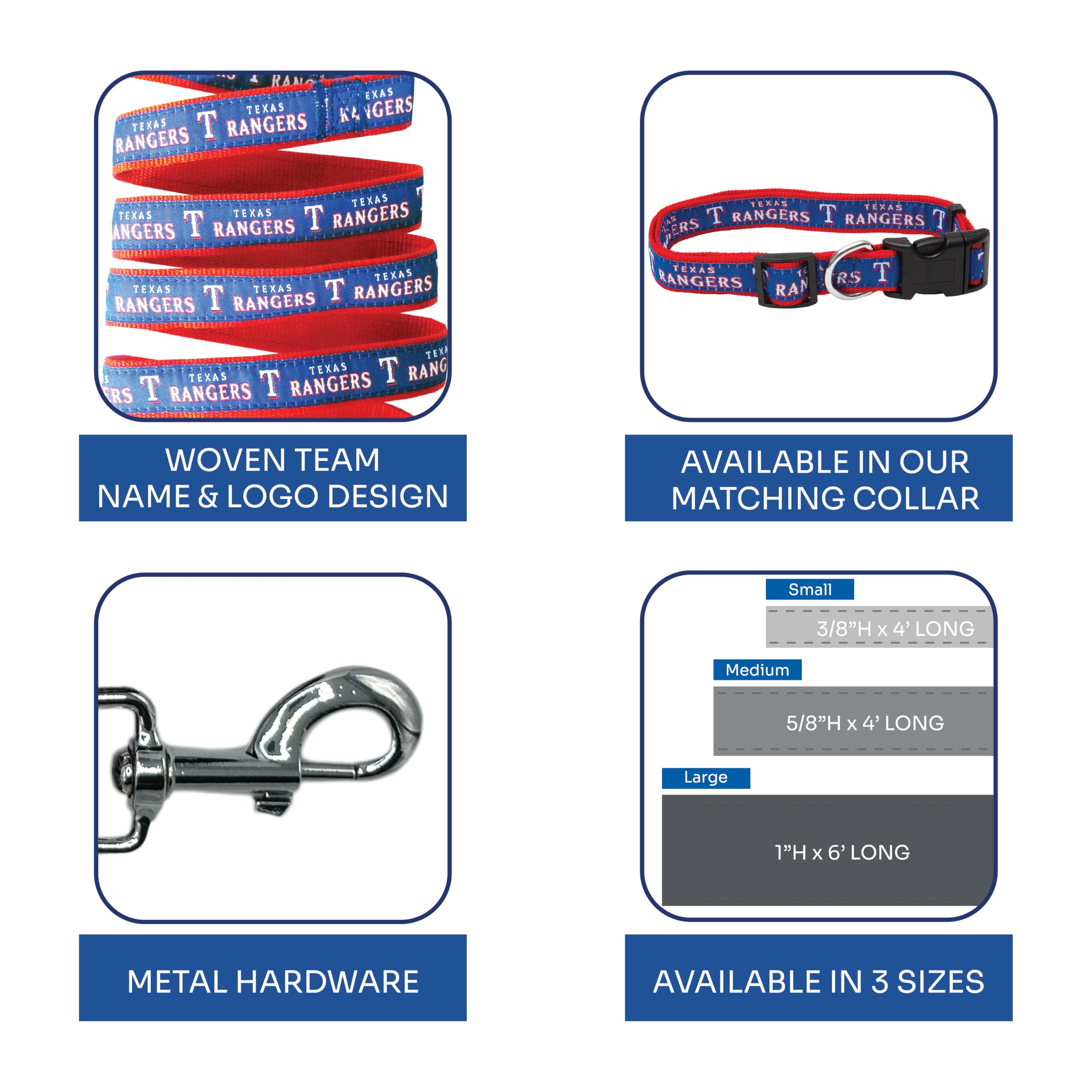 Mlb Pet Leash, Small, Texas Rangers Dog Leash, Baseball Team Leash For Dogs & Cats. A Shiny & Colorful Dog & Cat Leash With Emboridered Team Name/Logo Licensed By The Mlb
