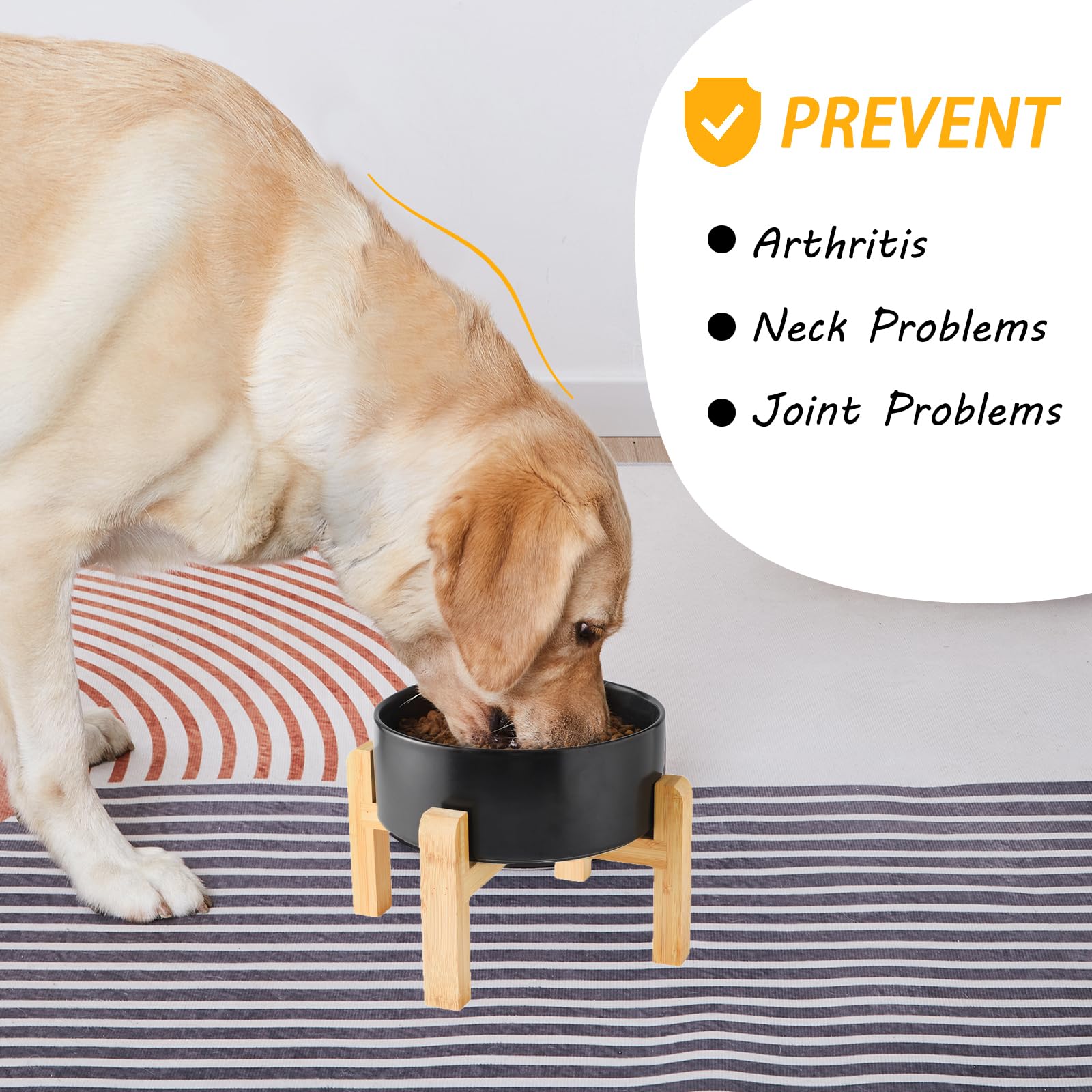 Welloyed 6 Ceramic Raised Dog Bowl - 30Oz Dog Food & Water Bowl with Elevated Non-Slip Bamboo Stand, Dishwasher & Microwave Sa