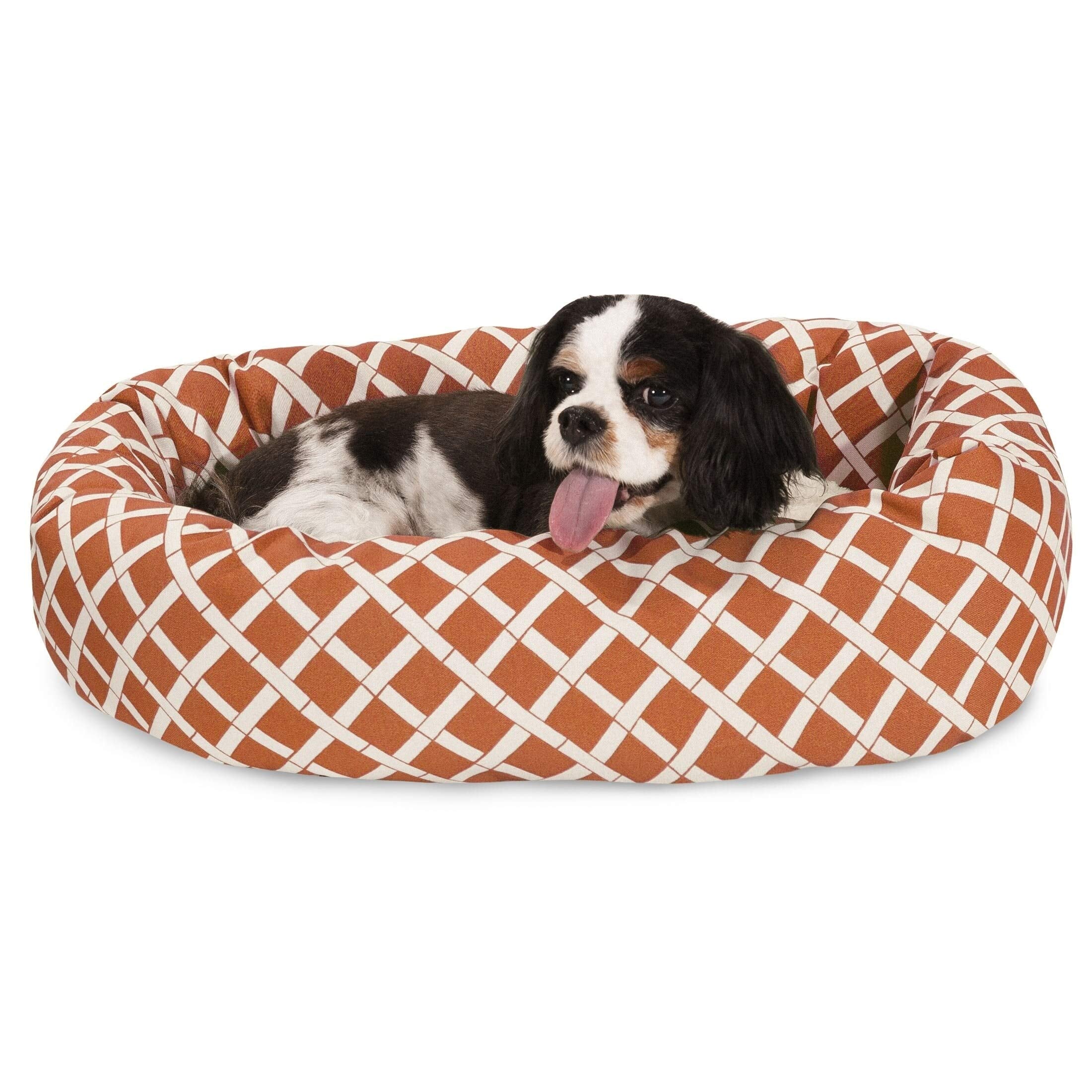24 Inch Burnt Orange Bamboo Sherpa Bagel Dog Bed