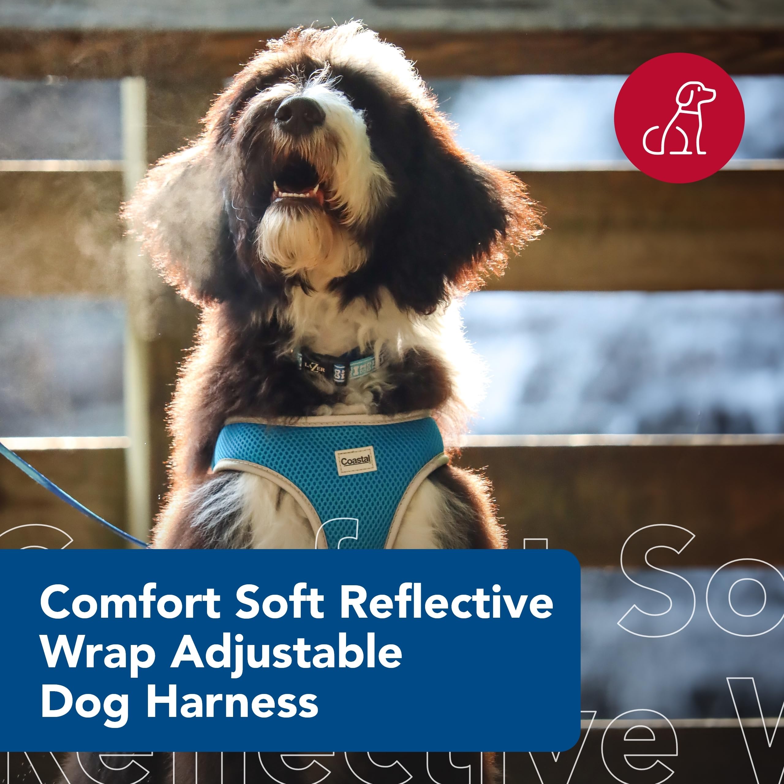 Coastal Pet Comfort Soft Reflective Wrap Adjustable Dog Harness - No-Pull Dog Harness For Small & Large Dogs - Blue Lagoon - 3/4' X 20'–29'