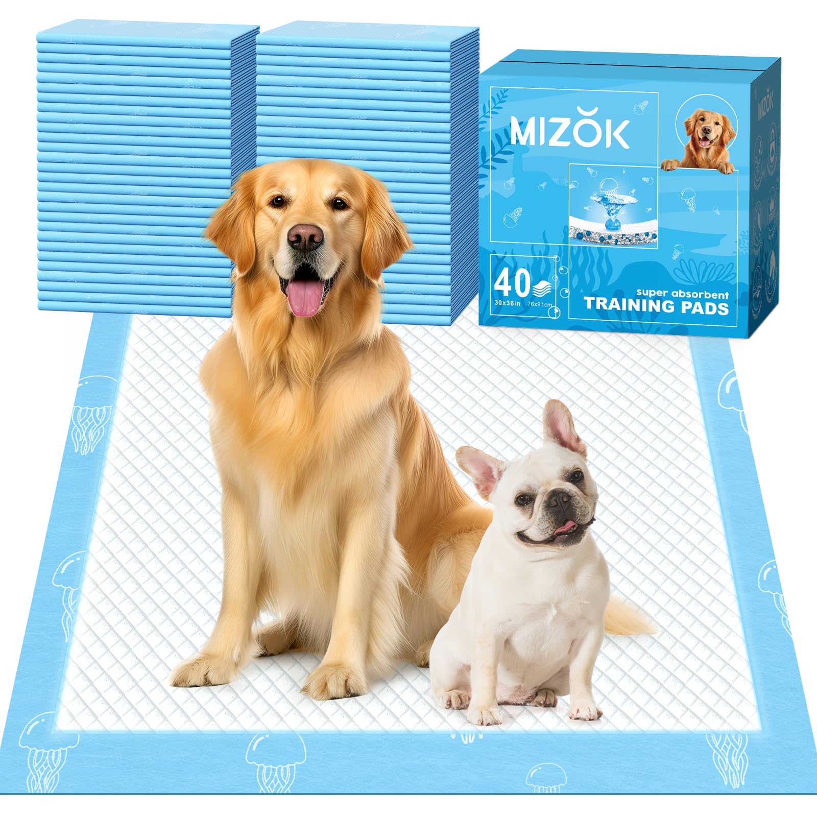 MIZOK Dog Pads Extra Large 30x36in Puppy Pads XL Super Absorbent, Potty Pads with 6-Layer Leak-Proof and Quick-Dry Surface, Wee 