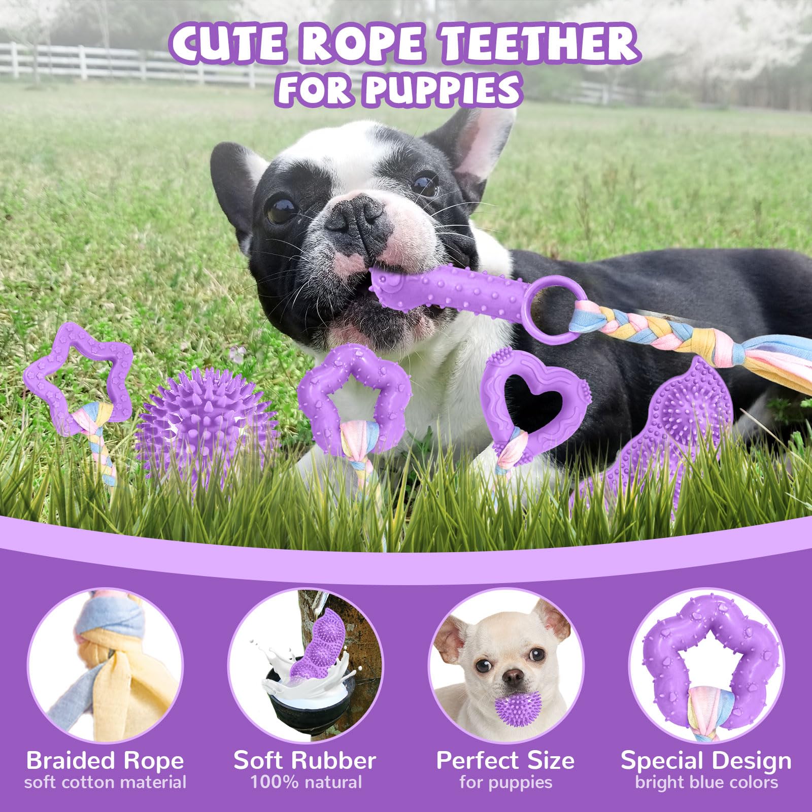 Abrrlo 6 Pack Puppy Teething Toys Cute Small Dog Toys Durable Puppy Chew Toy For Teething Essentials Purple Soft Rubber Small Br