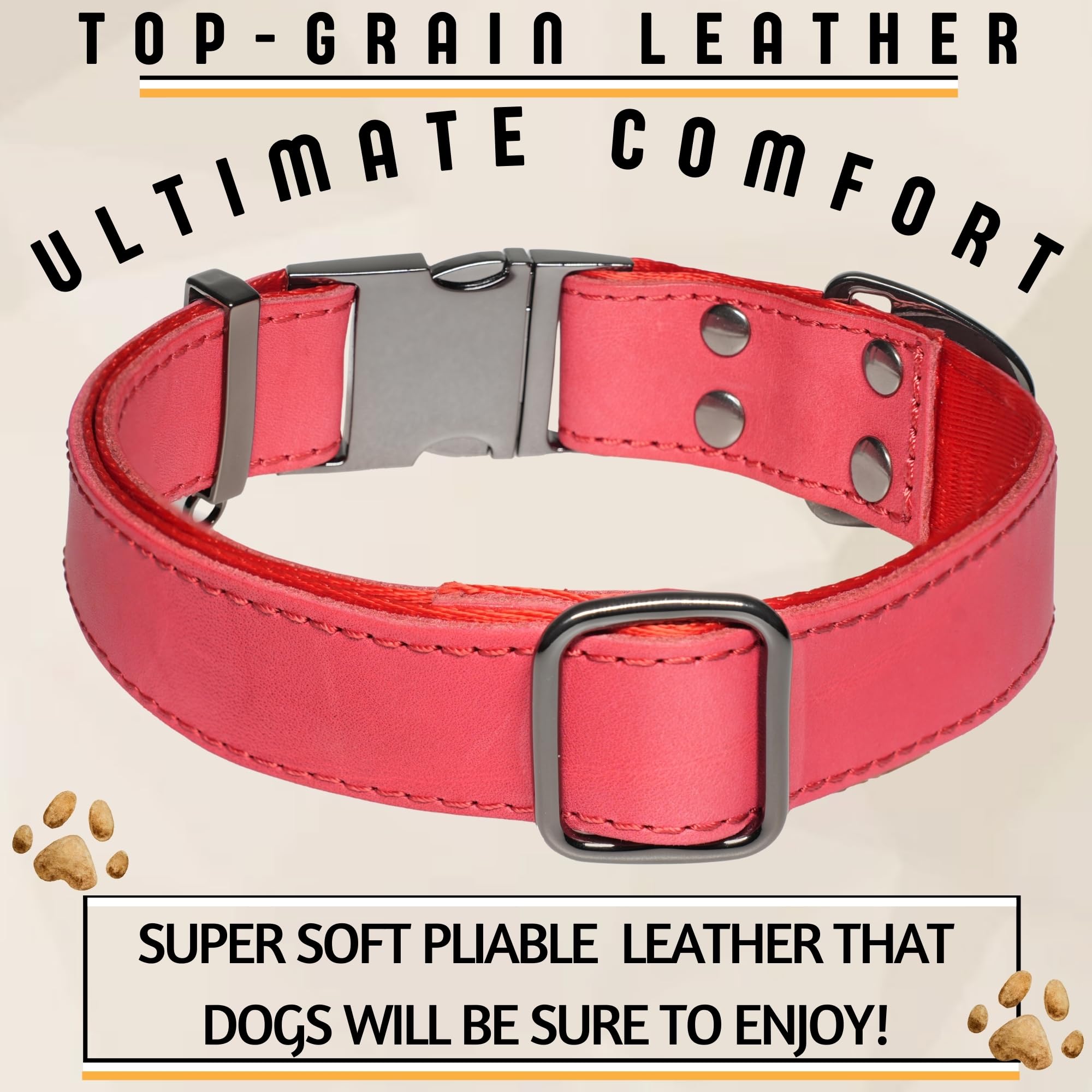 ADITYNA - Leather Dog Collar with Metal Buckle for Large, and Extra Large Dogs - Heavy-Duty, Adjustable, and Leather Tactical Do