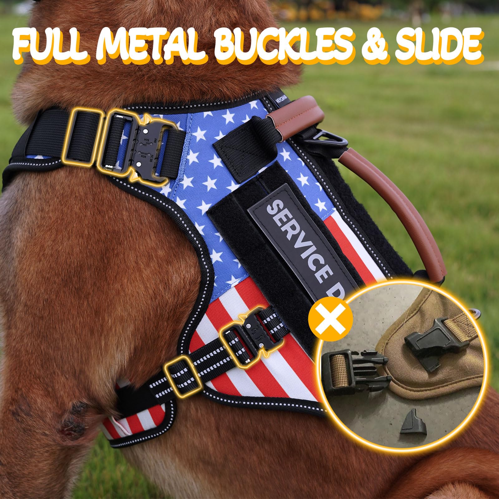 Service Dog Vest - HEYCAHVA Tactical Dog Harness Full Metal Buckles for Large Medium Dogs Reflective No Pull Dog Harnesses with