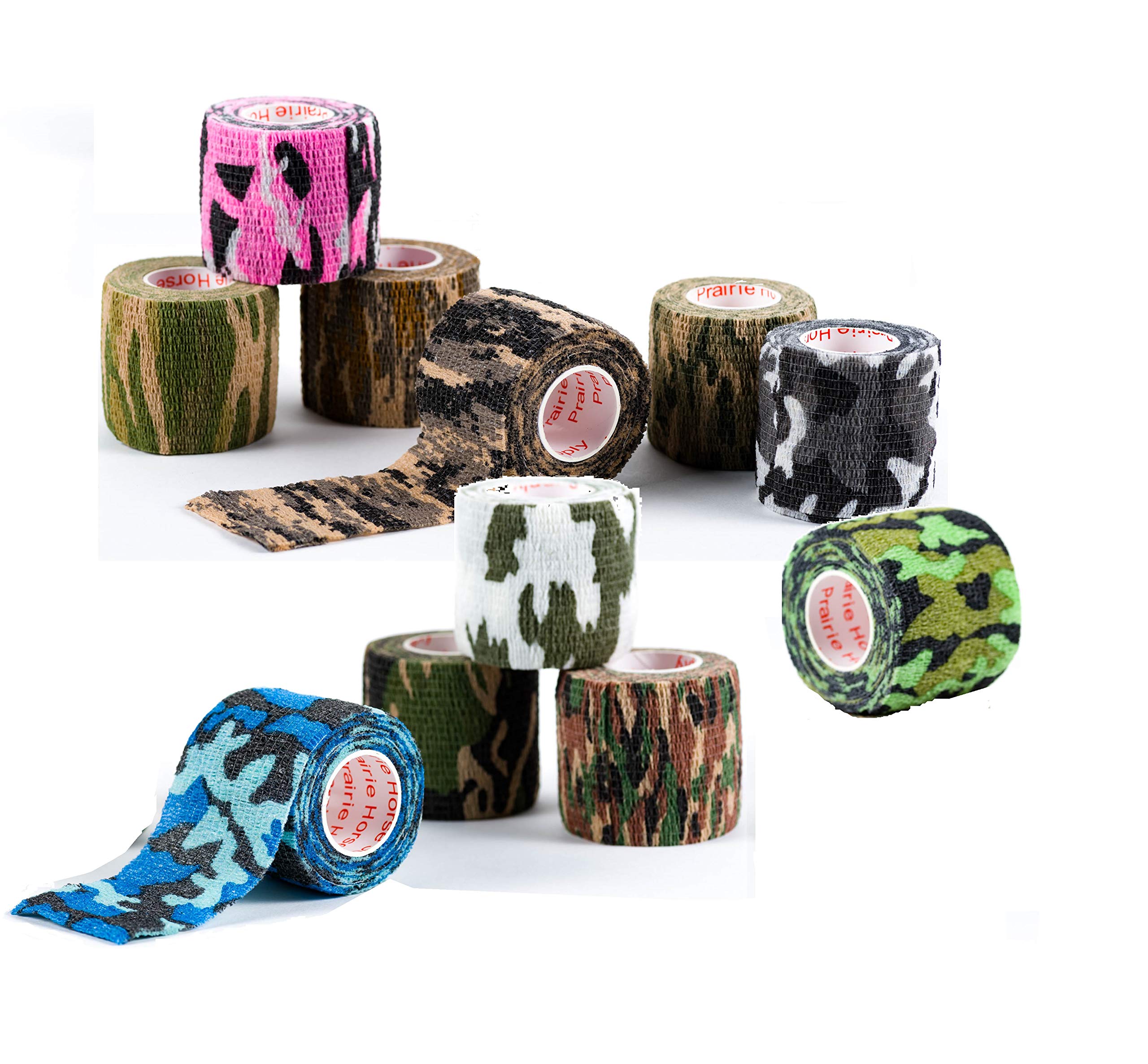 Prairie Horse Supply Vet Wrap Tape Bulk (Assorted Camo Colors) (12 Pack) (2 Inches Wide) Vet Wrap Medical First Aid Tape Self Ad