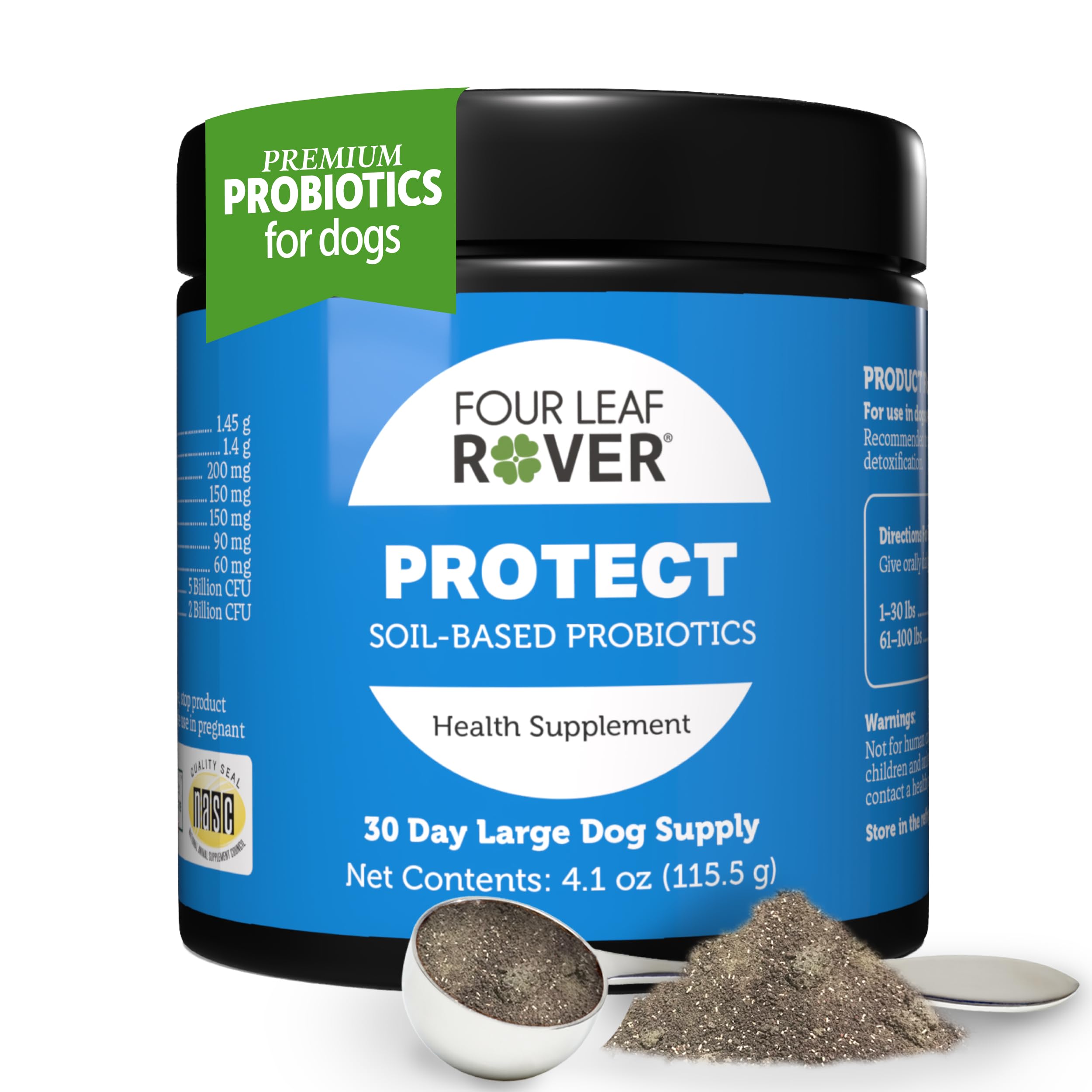 Four Leaf Rover Protect - Probiotics for Dogs - Veterinarian Formulated - with Natural Prebiotics and Antioxidants - Detoxificat