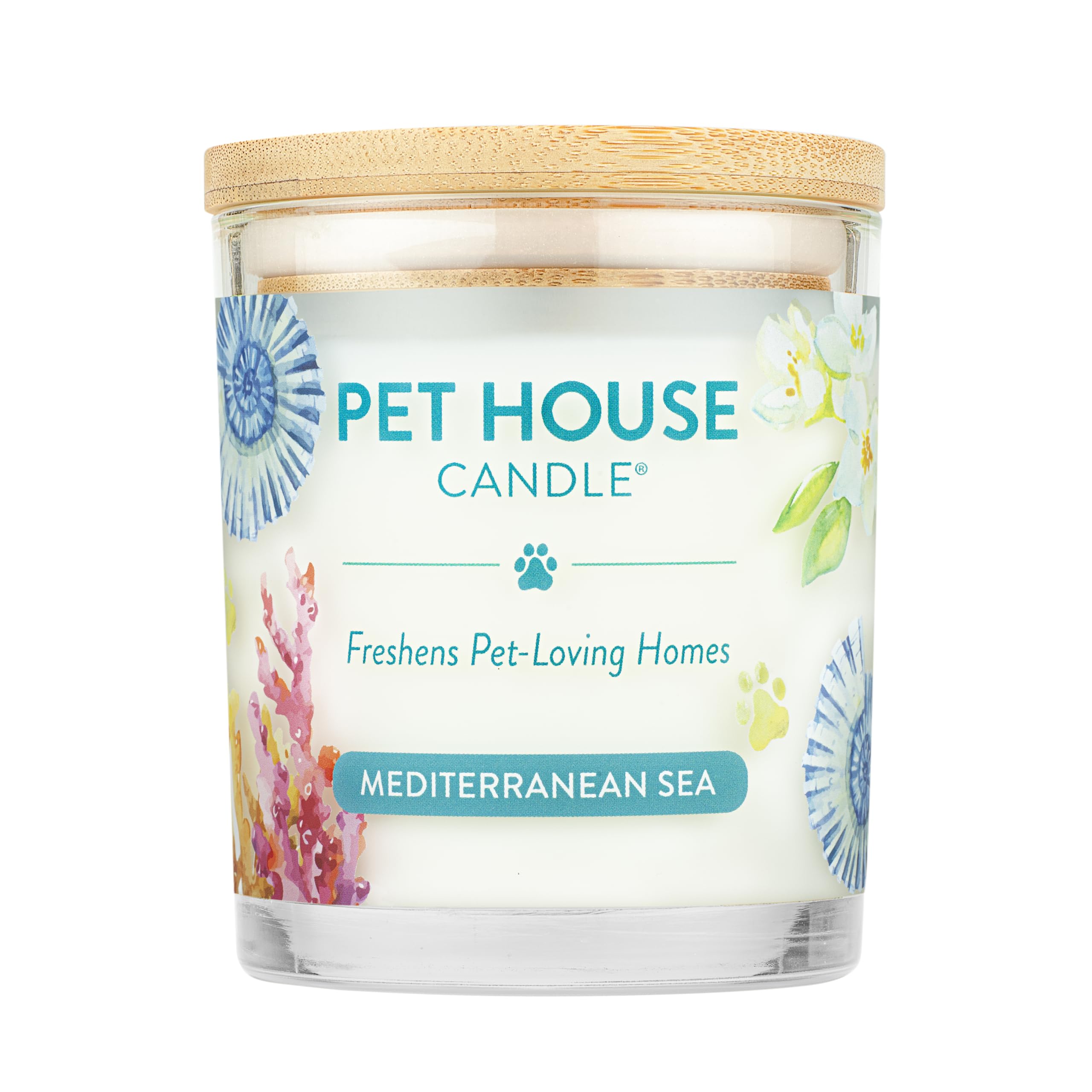 One Fur All Pet House Candle Plant-Based/Soy Candle - Clean Burning Scented Candles, Long Lasting Pet Odor Candle For Home - Mediterranean Sea