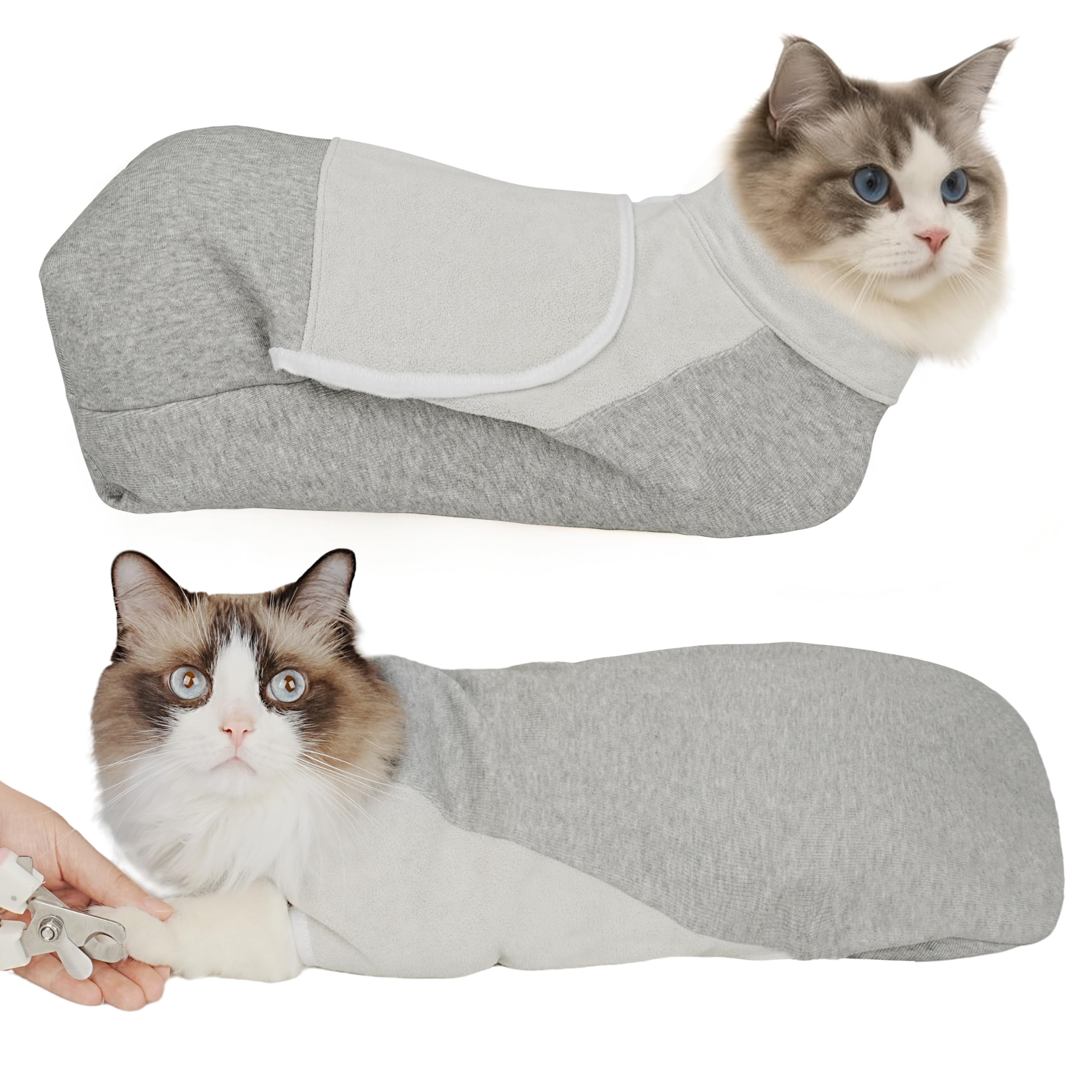 Pawfun Self-Adhesive Cat Grooming Wrap, Cozy Cat Wrap for Cutting Nails, Breathable Anti-Scratch Cats Swaddle Bag for Brushing, 