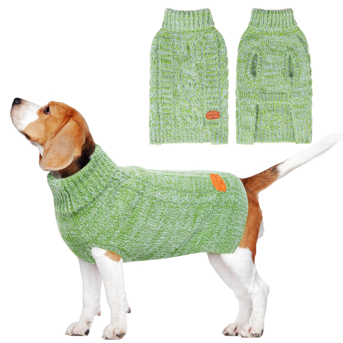 Beautyzoo Cable Knit Small Dog Sweater, Color Block With Fuzzy Thread Knitted Turtleneck Dog Knitwear With Dots In A Variety Of 