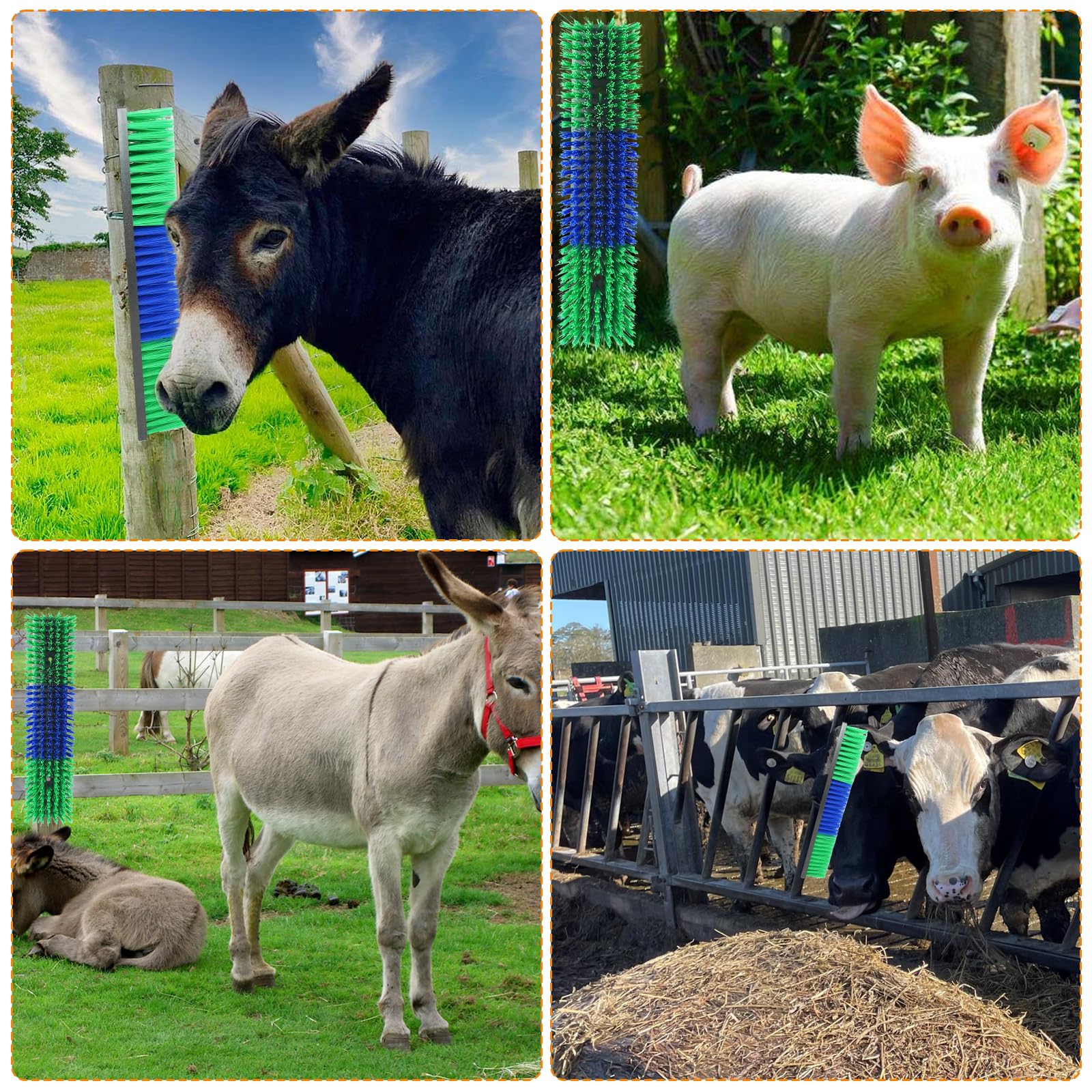 Livestock Scratch Brush With 4 Screws,Animal Back Scratching Brush For Cow,Cattle,Sheep, Horses,Pigs,Massage Grooming Tool(Green