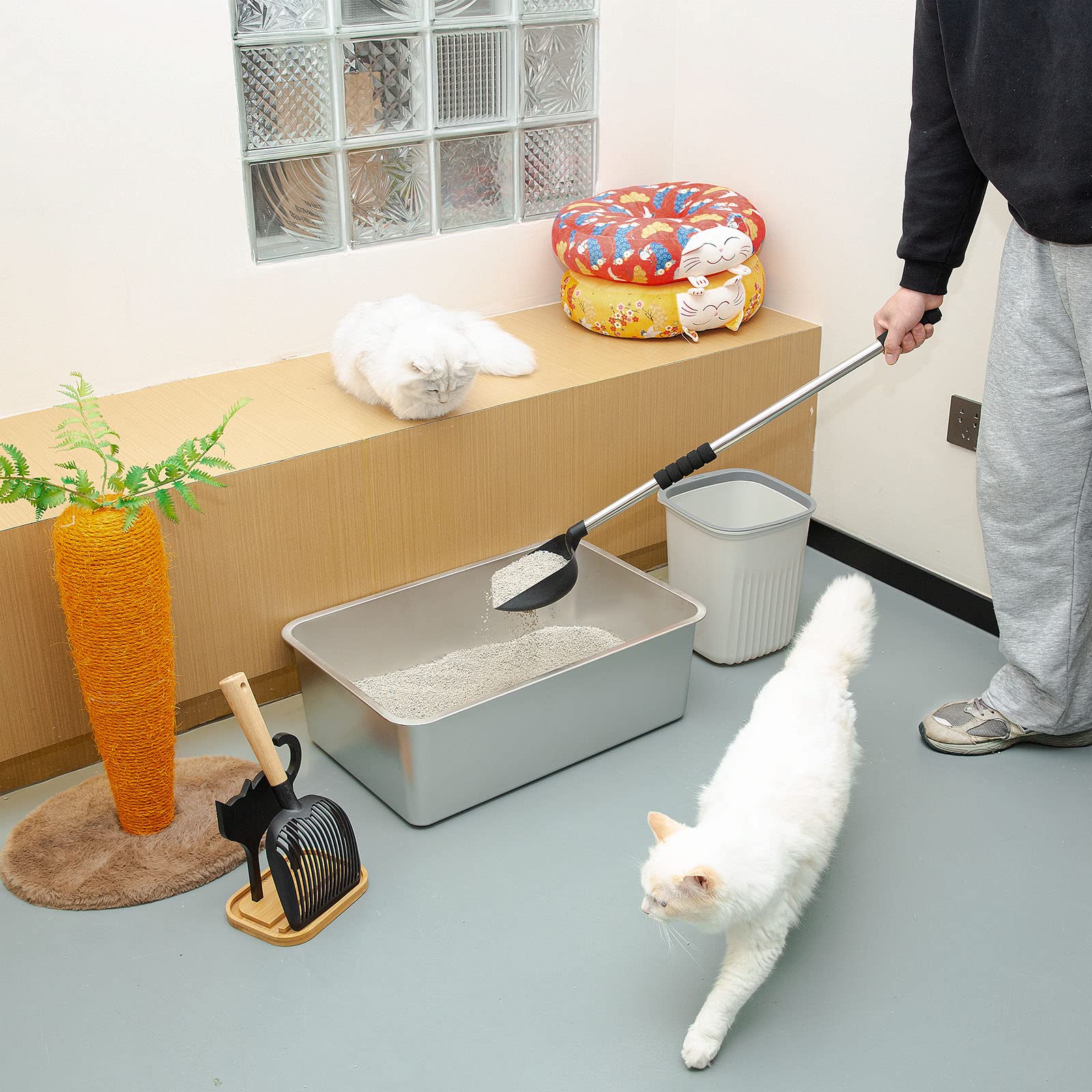 Yangbaga Metal Cat Litter Scoop With Deep Shovel&Long Handle,Detachable Stainless Steel Non-Stick Litter Sifter With Foam Padded Grip, No Bending Back Heavy Duty Cat Litter Scooper (Black Shovel)