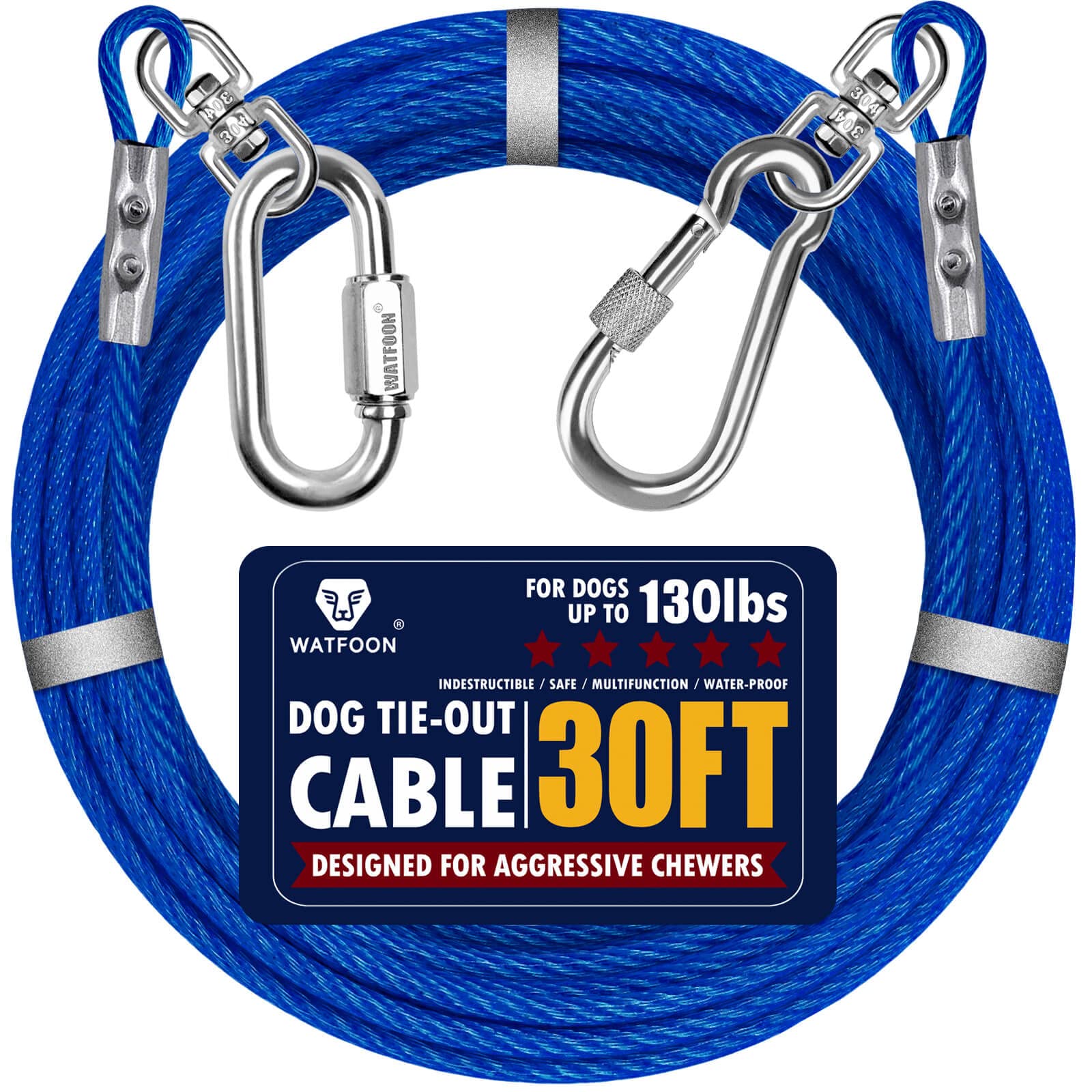 Dog Leads for Yard 20ft 25ft 30ft 35ft 40ft 45ft 50ft 55ft 65ft 100ft Dog Tie Out Cable Runner Steel Tieout Heavy Duty Tether Ch