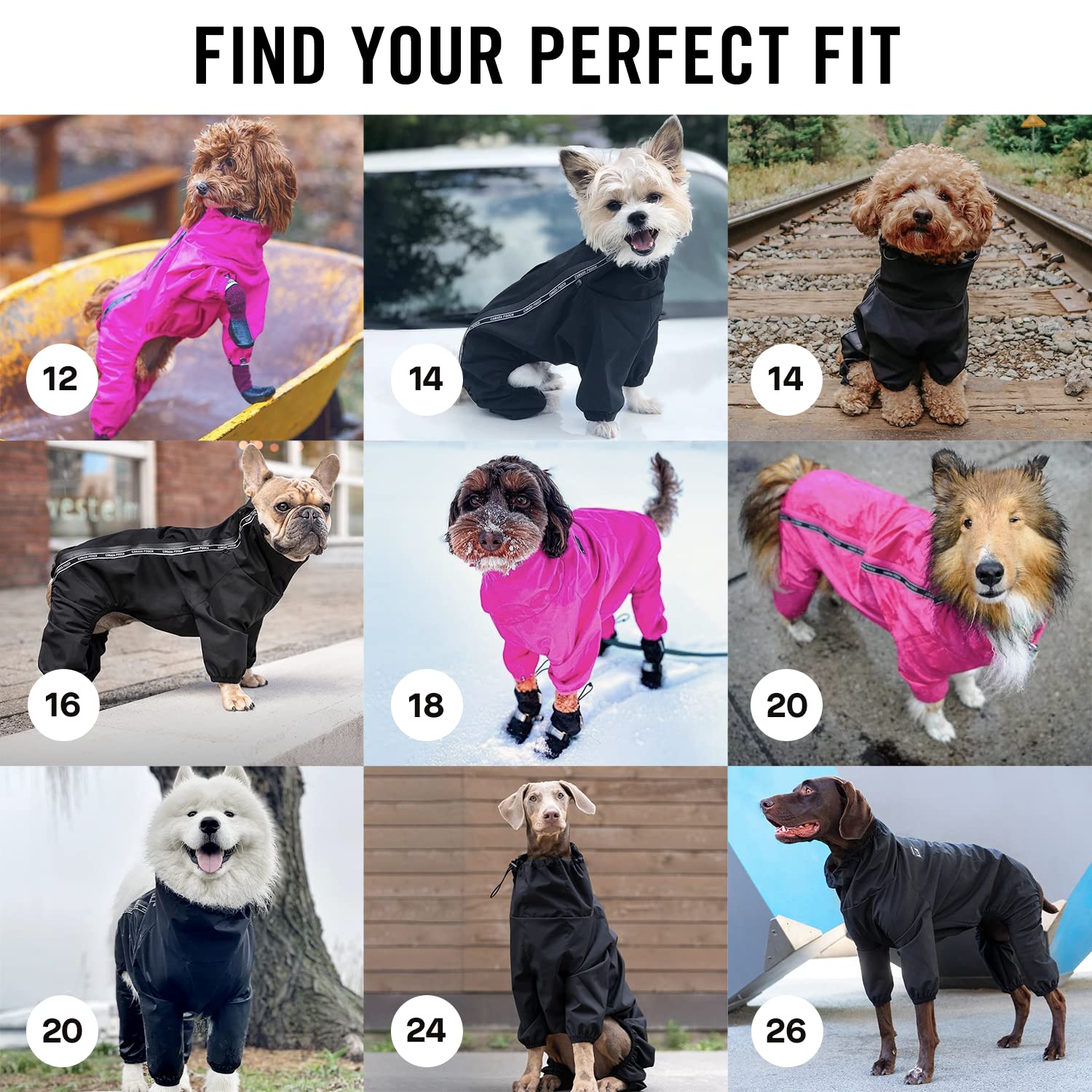 Canada Pooch Dog Slush Suit Dog Bodysuit For Rain And Snow Full Body Dog Suit Water-Resistant Dog Onesie (Black, 12 (11-13' Back Length))