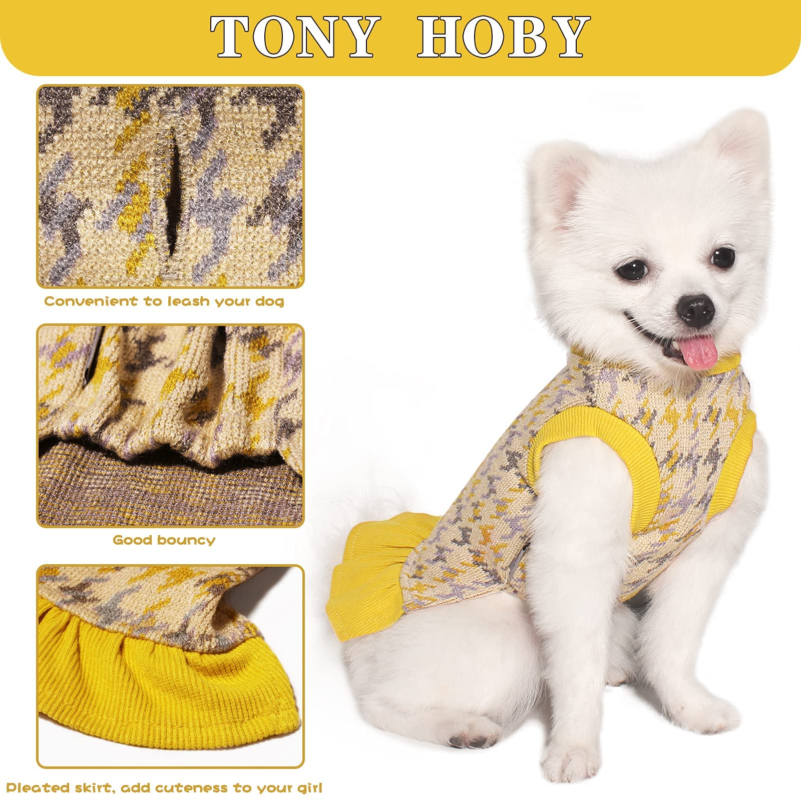 Tony Hoby Dog Dress, Dog Sweater Dress With Leash Hole, Dog Party Dress, Dog Princess Skirt For Small Medium Dog (Yellow, Xl)