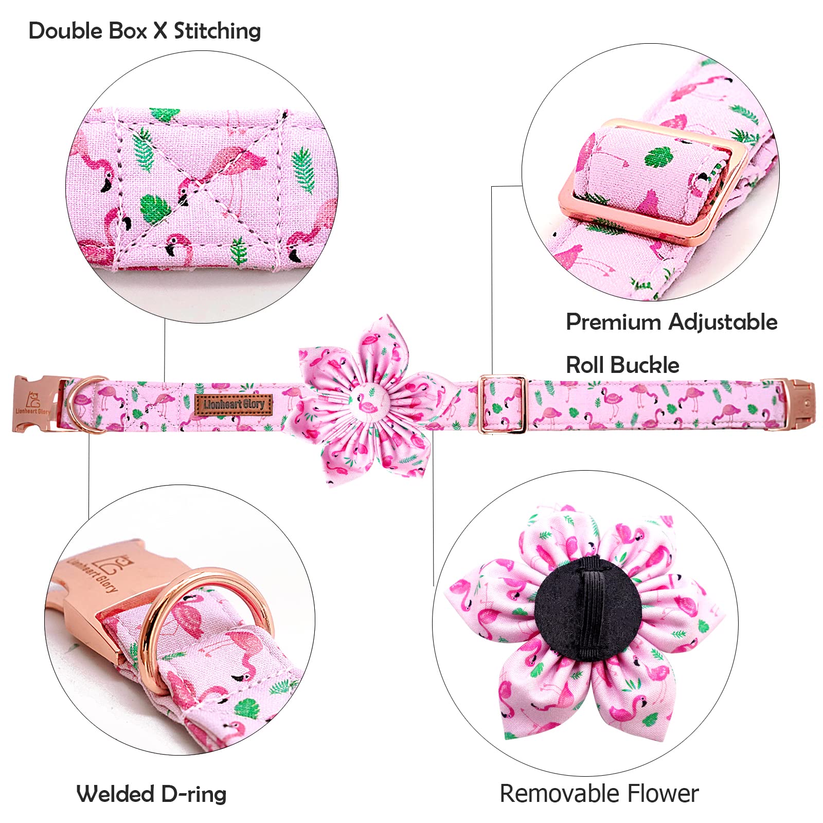 Lionheart Glory Valentine 's Day Collar with Flower, Pink with Bowtie Spring Collar for X-Small Dogs