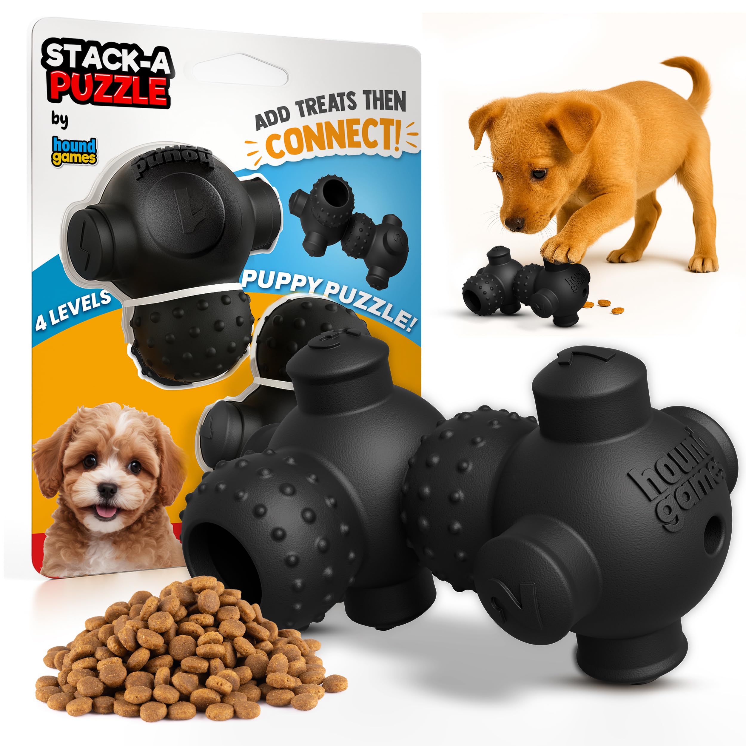 HOUNDGAMES Puppy Puzzle Toys, Treat Dispensing Dog Puzzle, Level 4 Enrichment Toys for Smart Puppies, Small and Medium Dogs, 2 P